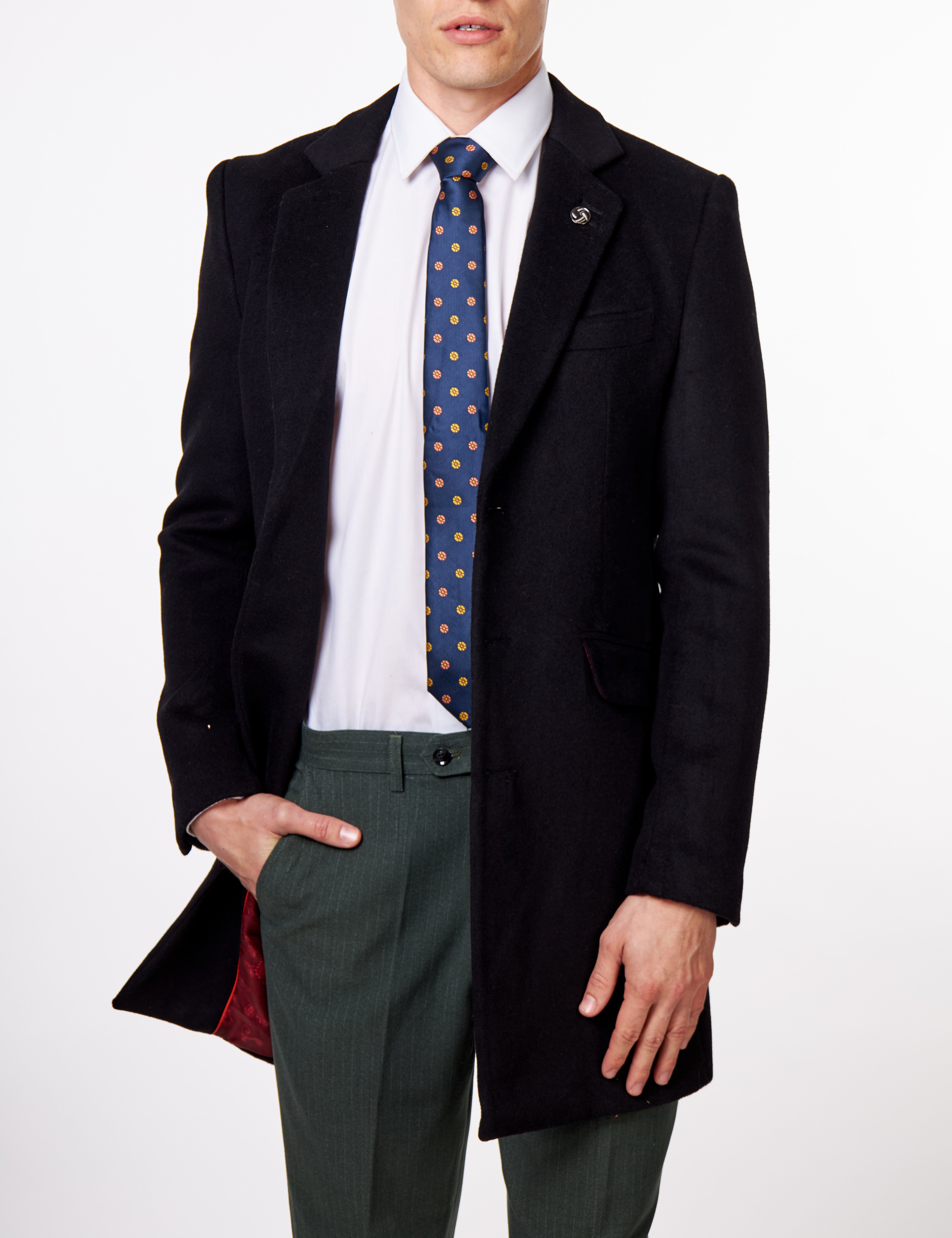 NATE - BLACK WOOL BLEND LONG OVERCOAT