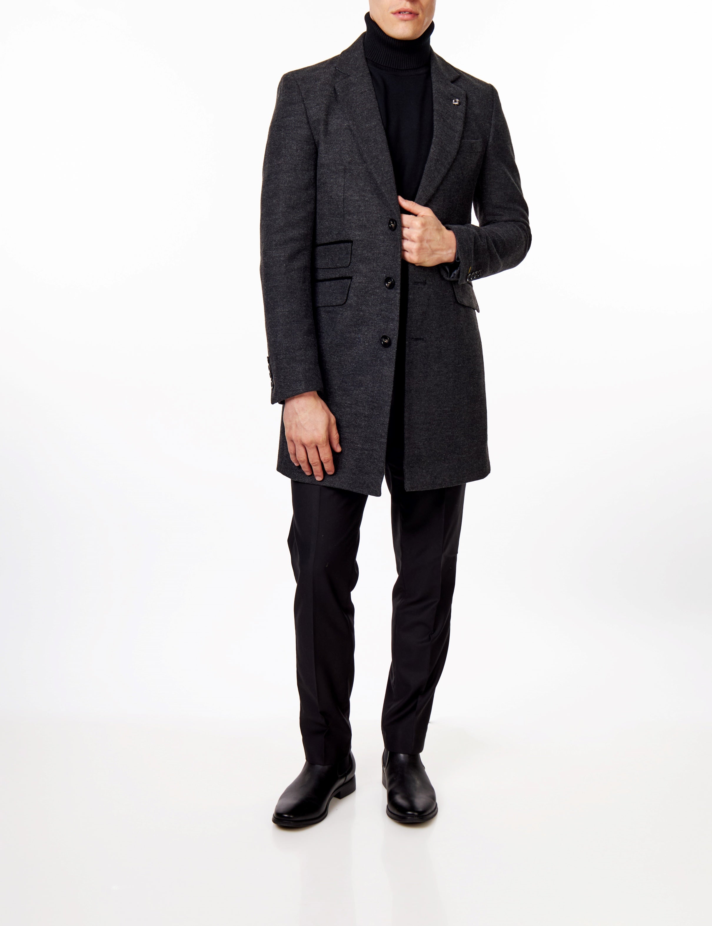 NESTOR – GREY TWEED WOOL BLEND OVERCOAT