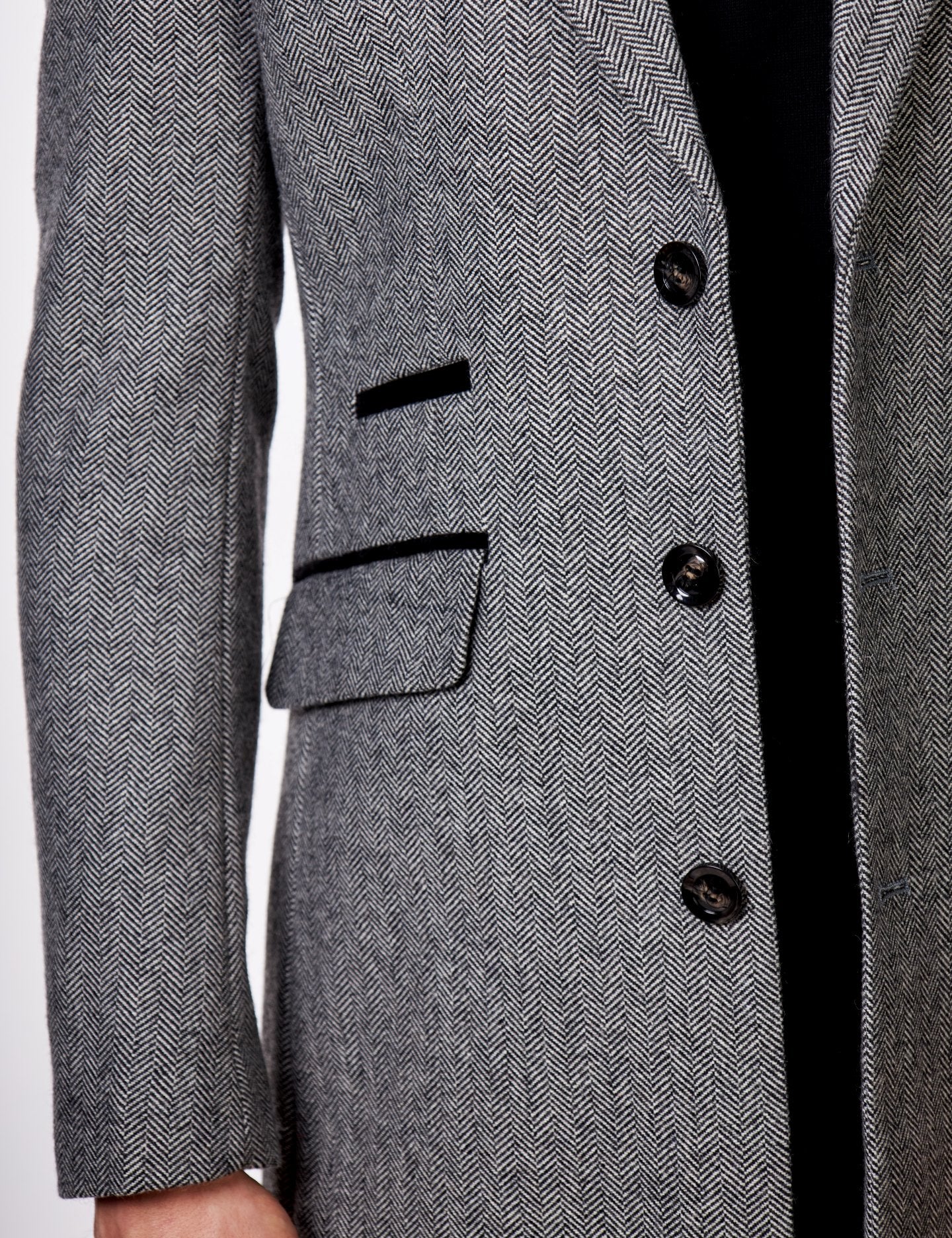 COSMO – HERRINGBONE WOOL BLEND LONG OVERCOAT IN GREY