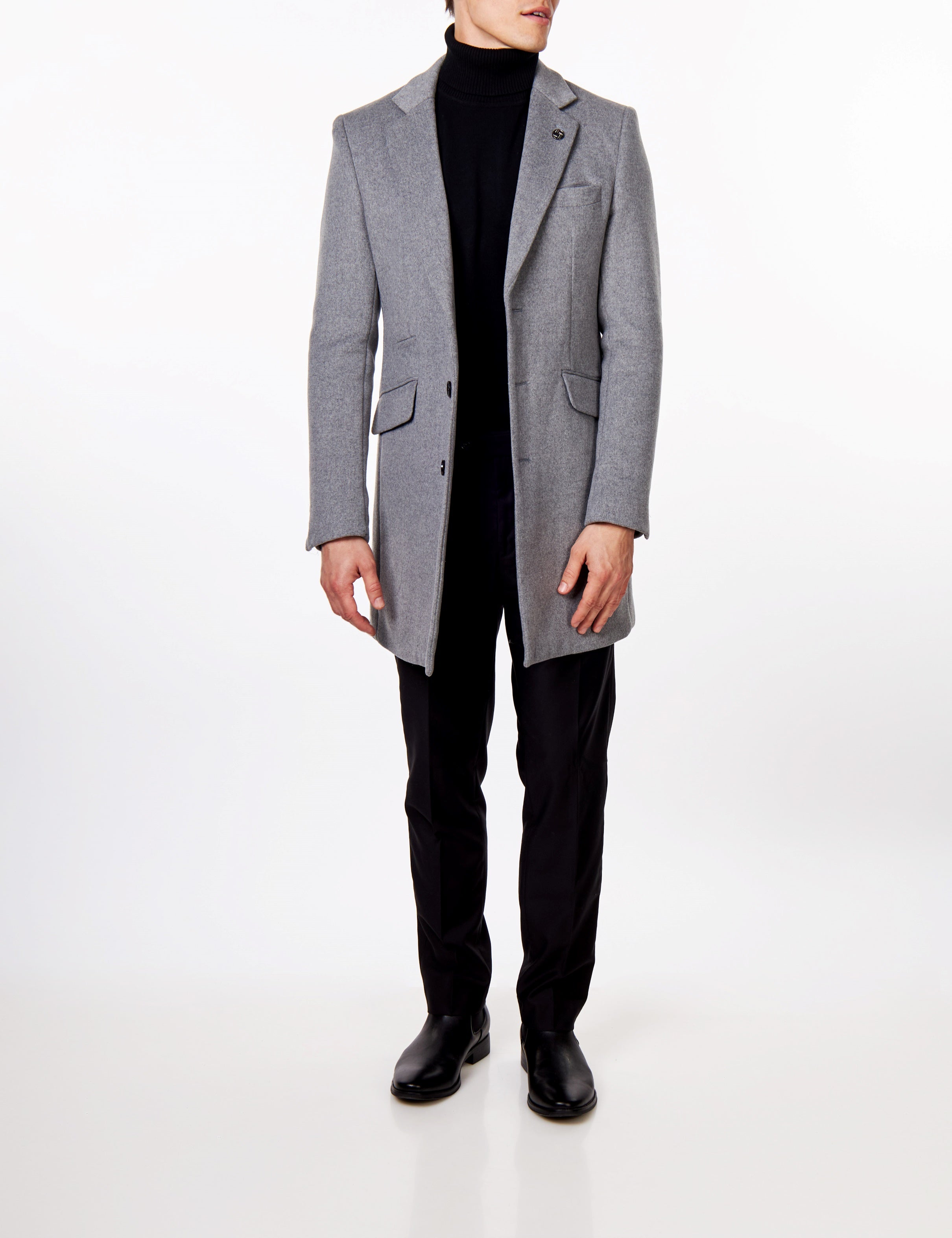 NATE - GREY LONG WOOL BLEND OVERCOAT