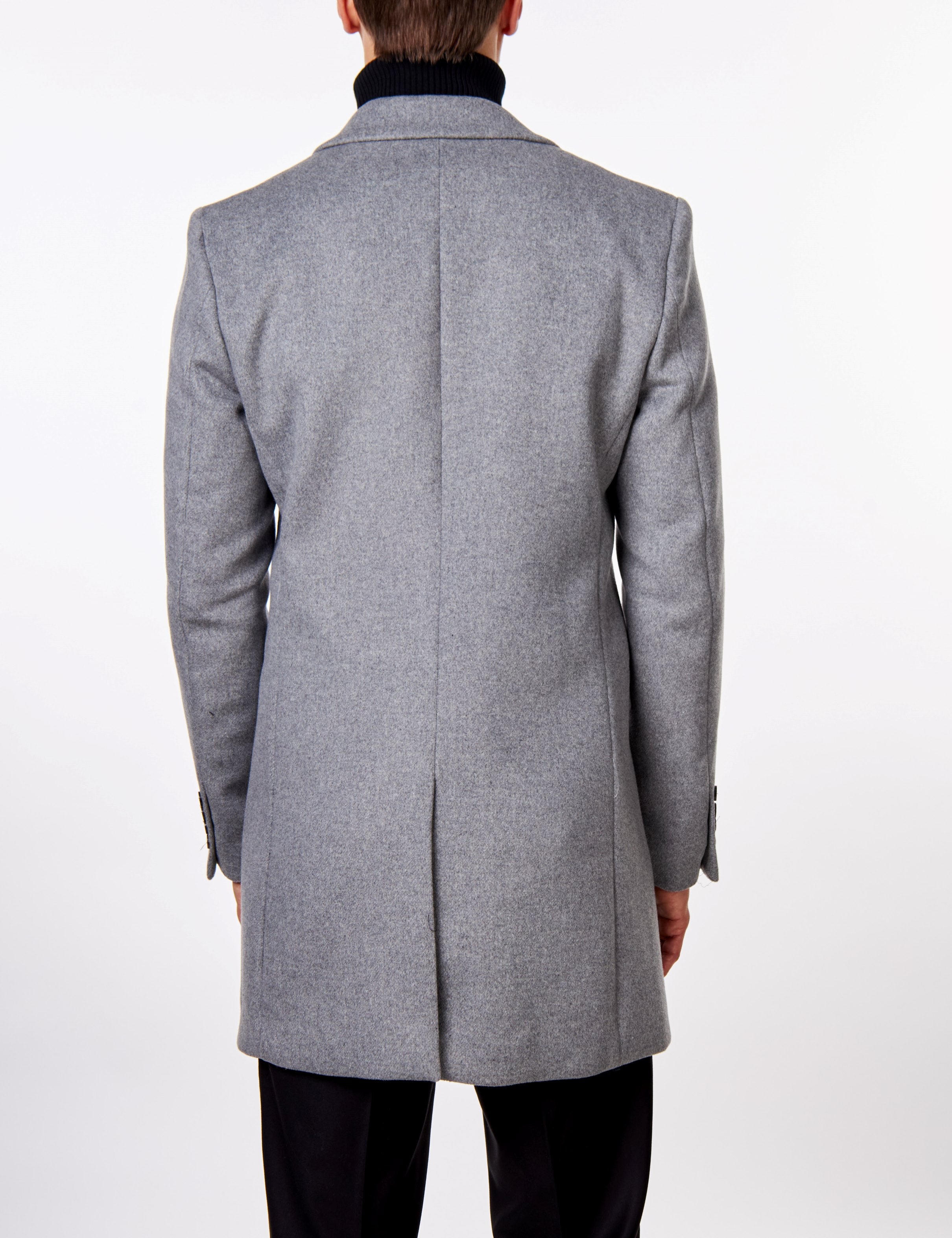 NATE - GREY LONG WOOL BLEND OVERCOAT
