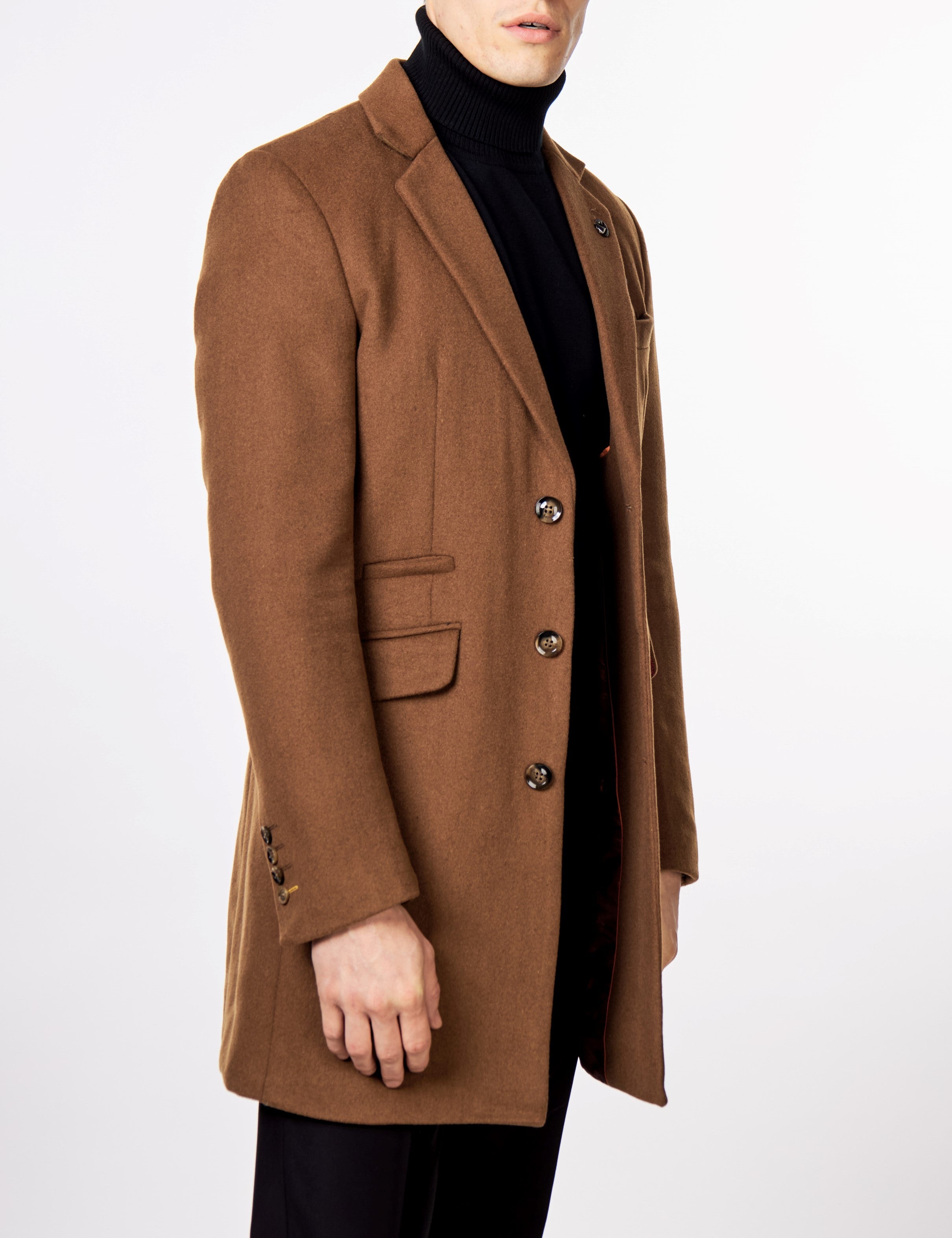 NATE - TAN LONG WOOL BLEND OVERCOAT