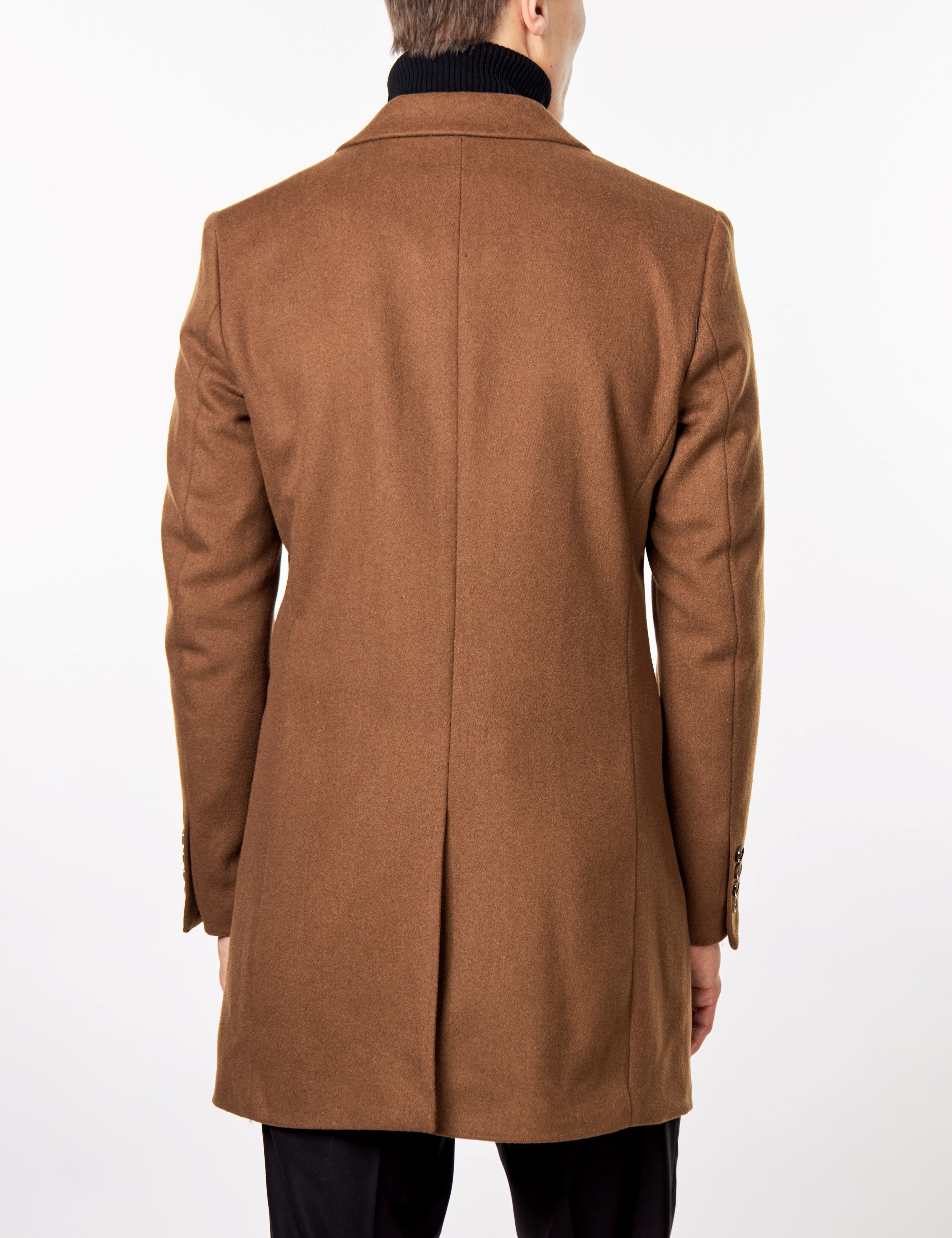 NATE - TAN LONG WOOL BLEND OVERCOAT