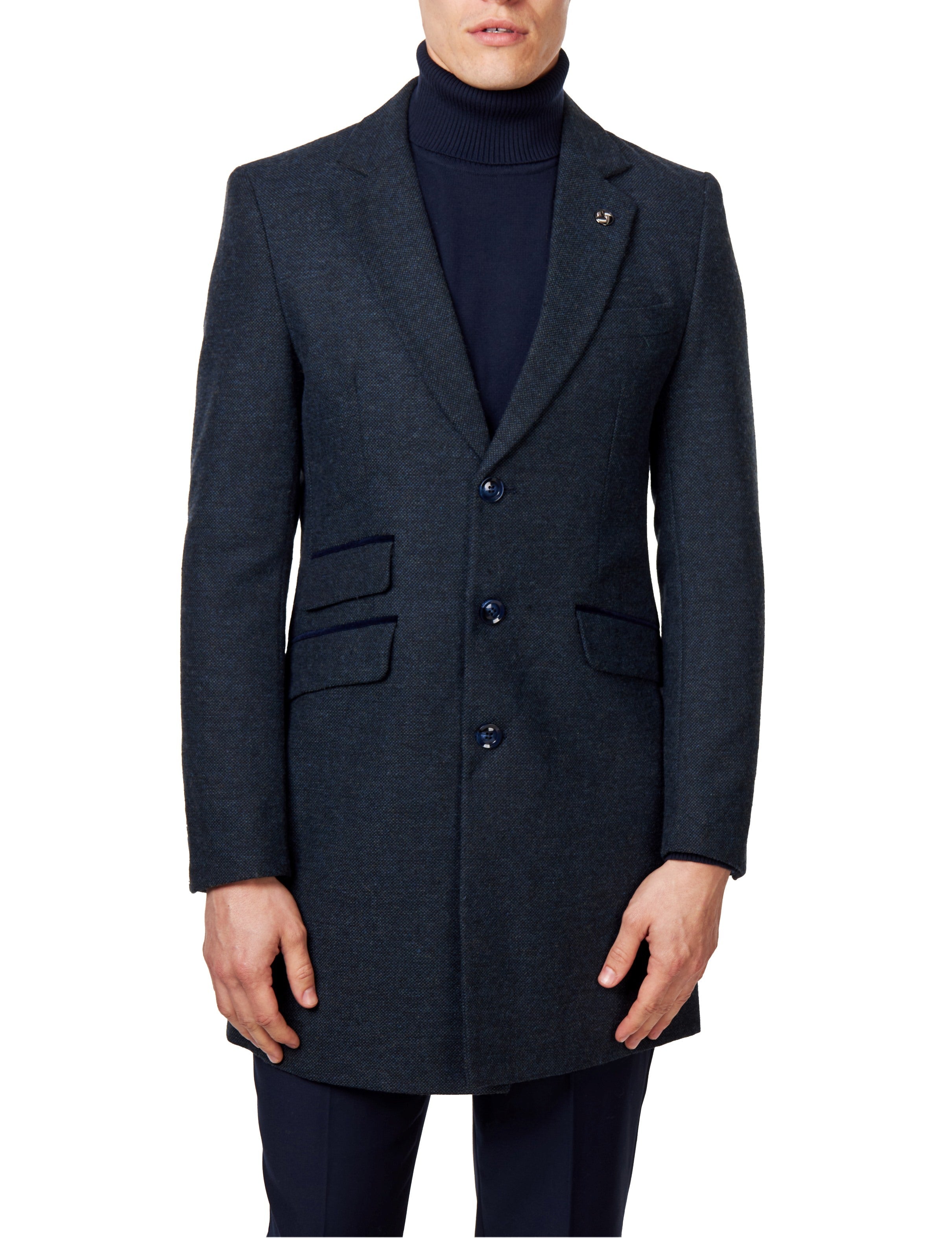 NESTOR – NAVY TWEED WOOL BLEND OVERCOAT