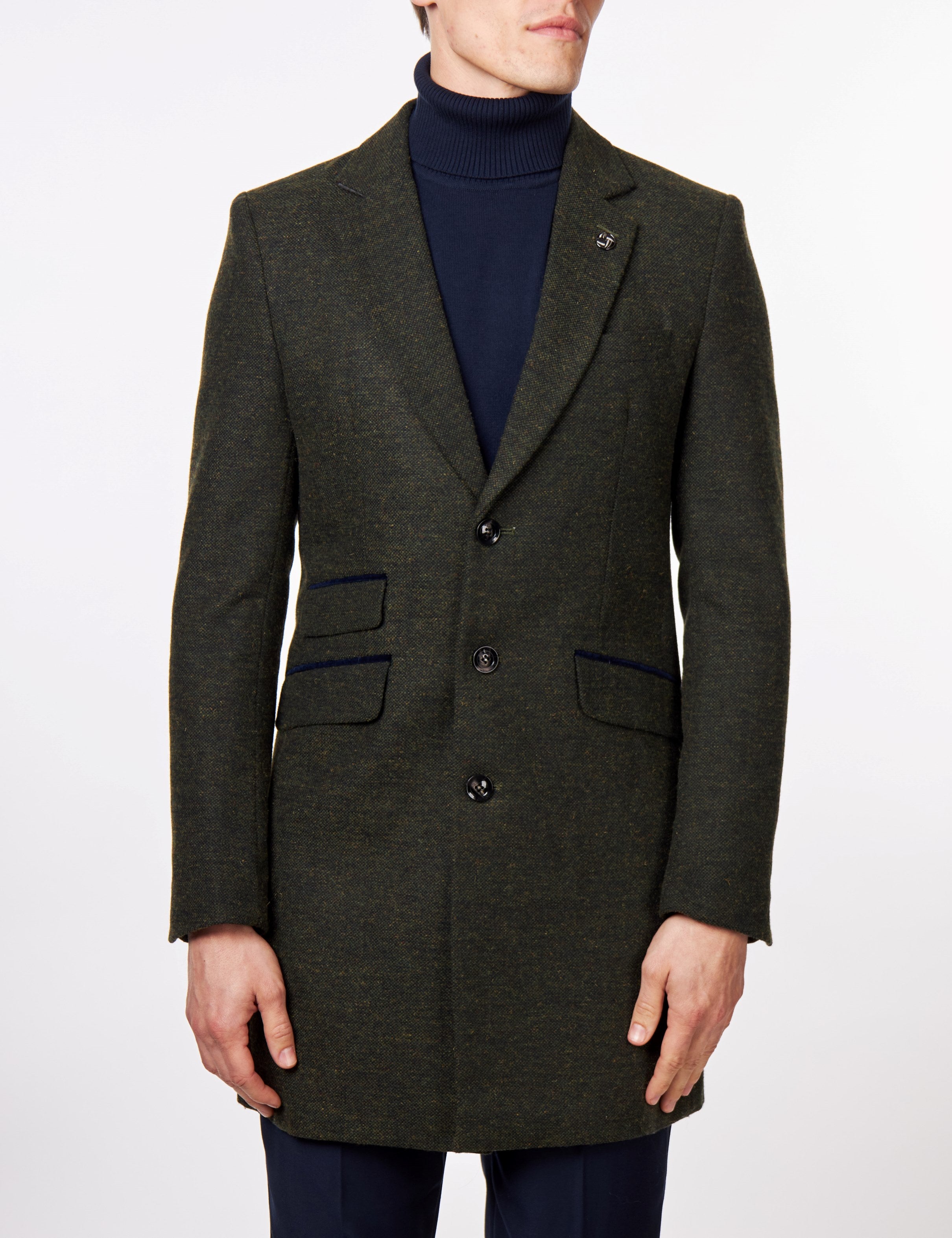 NESTOR – GREEN TWEED WOOL BLEND OVERCOAT