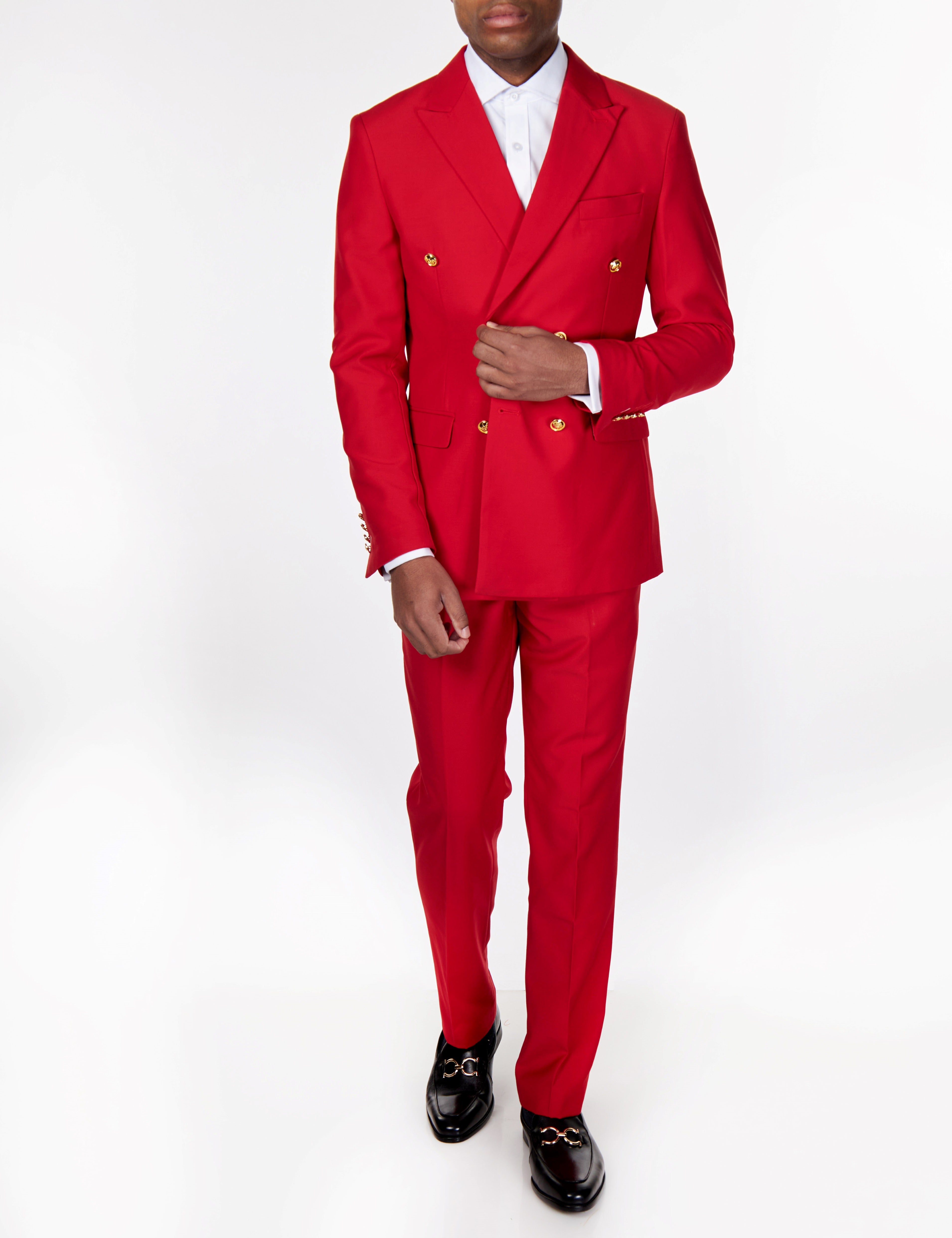 RED DOUBLE BREASTED GOLD BUTTON SUIT