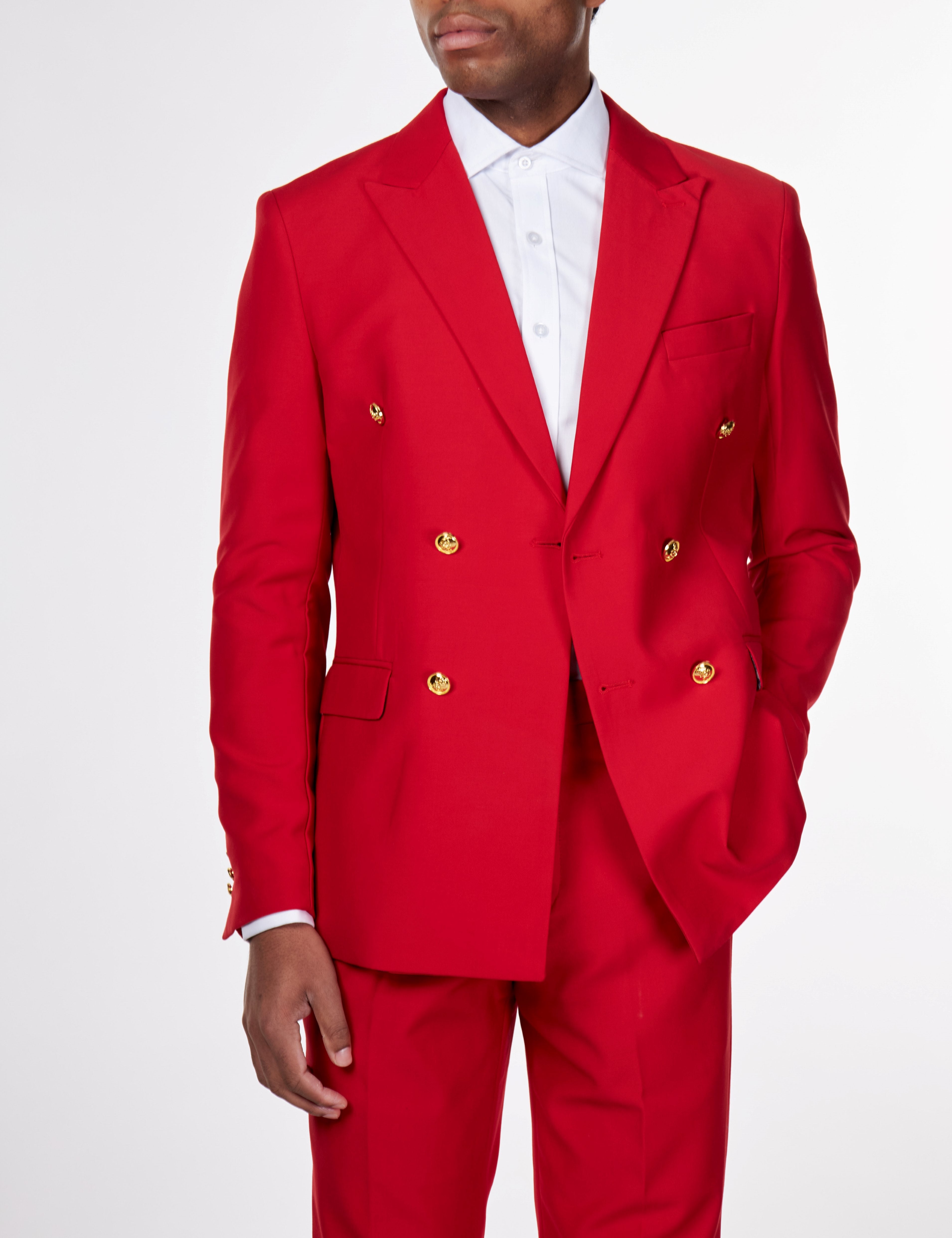 RED DOUBLE BREASTED GOLD BUTTON SUIT