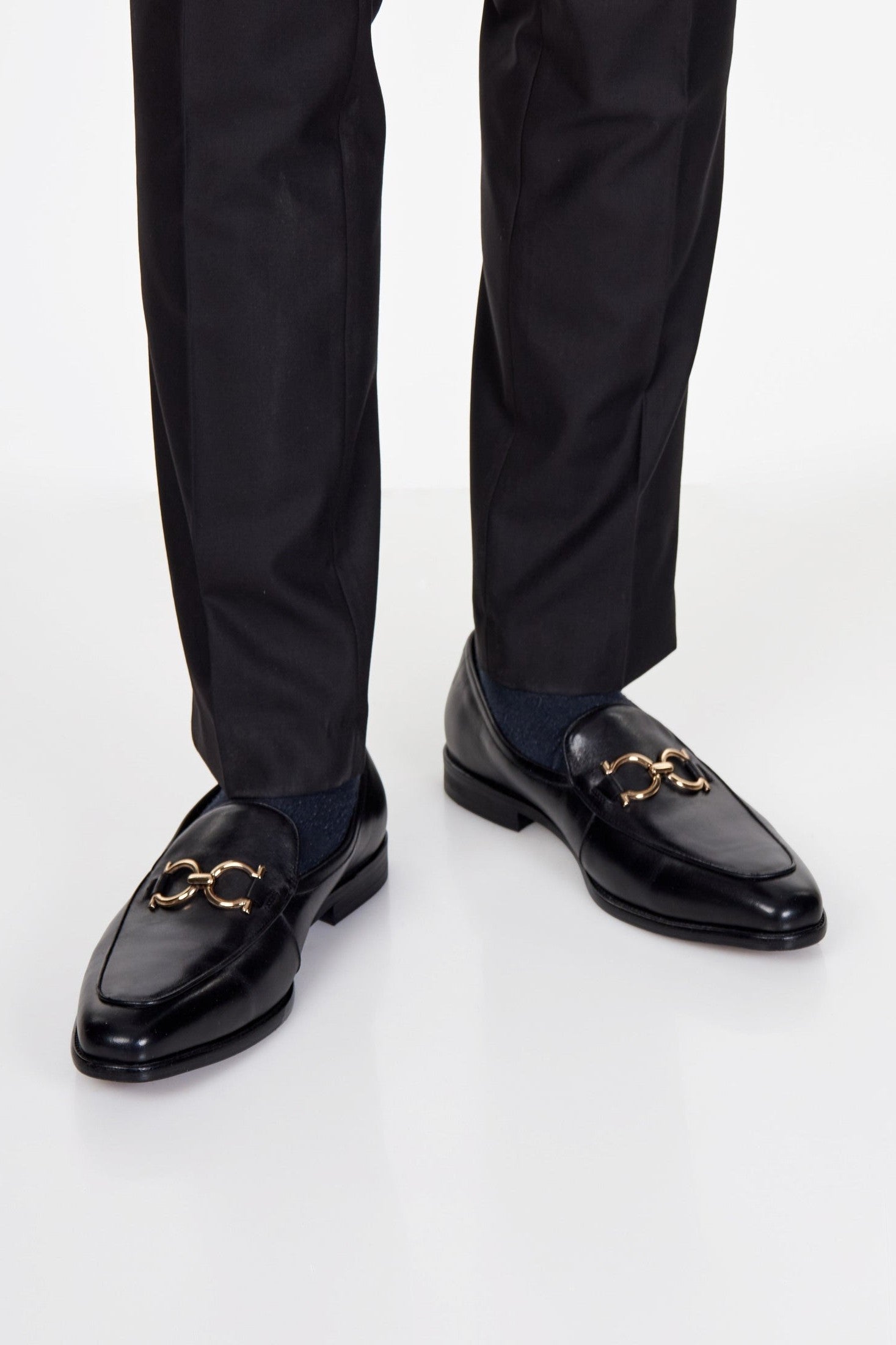 GOLD BUCKLE LOAFERS IN BLACK XPOSED GOLD BUCKLE LOAFERS IN BLACK XPOSED