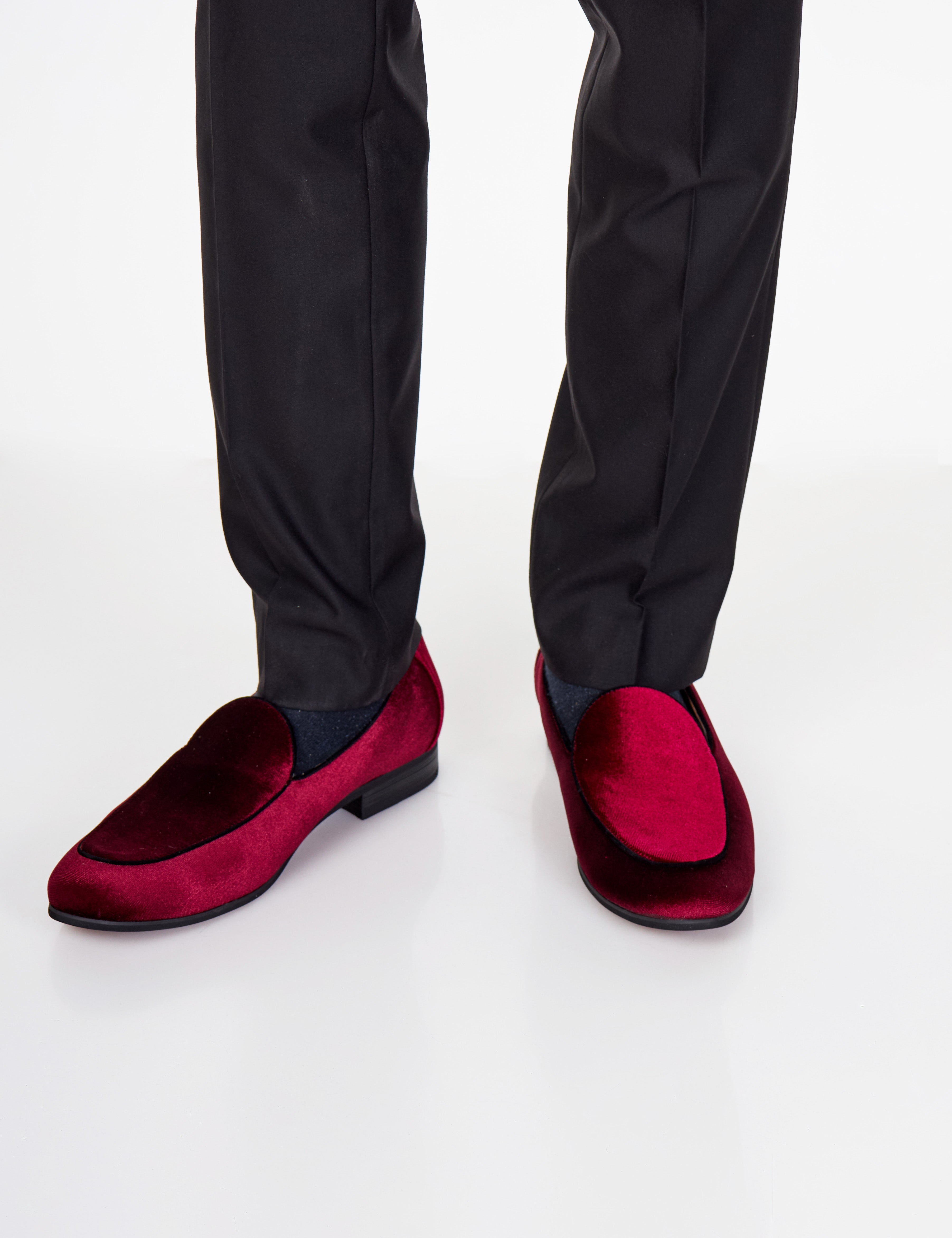 MAROON VELVET TUXEDO SLIPPERS
