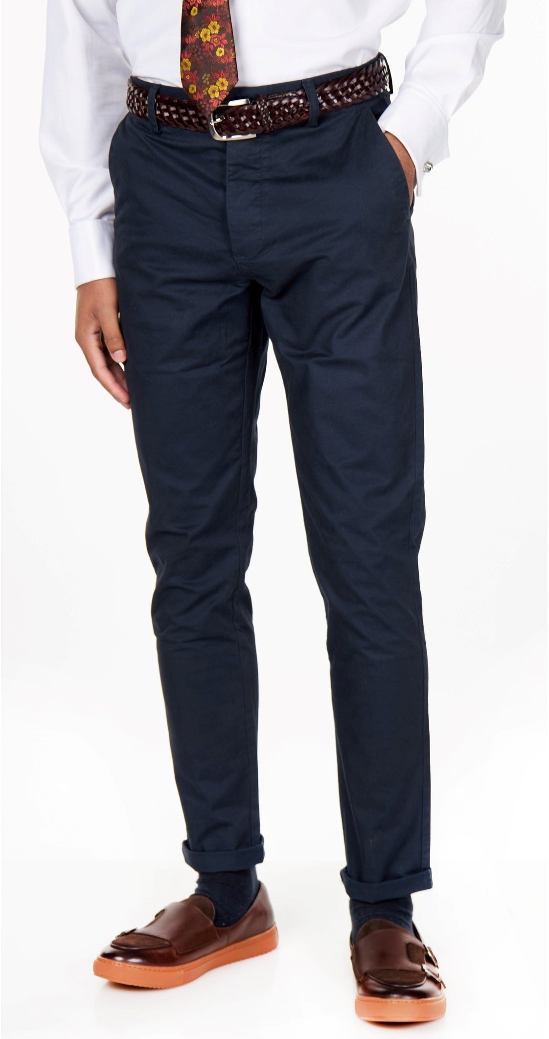 BROWN WOVEN LEATHER BELT