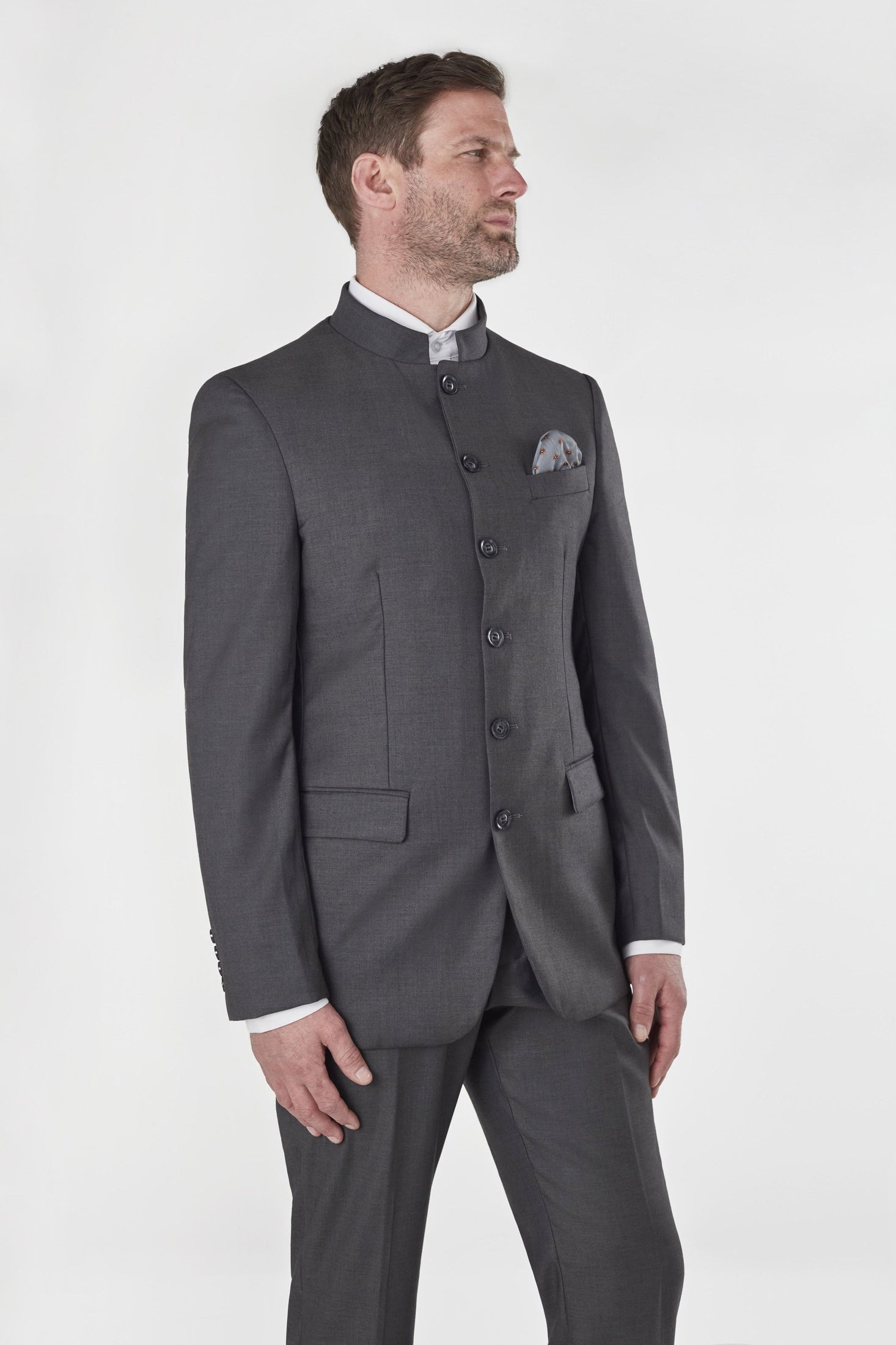 CHINESE GRANDAD COLLAR GREY JACKET