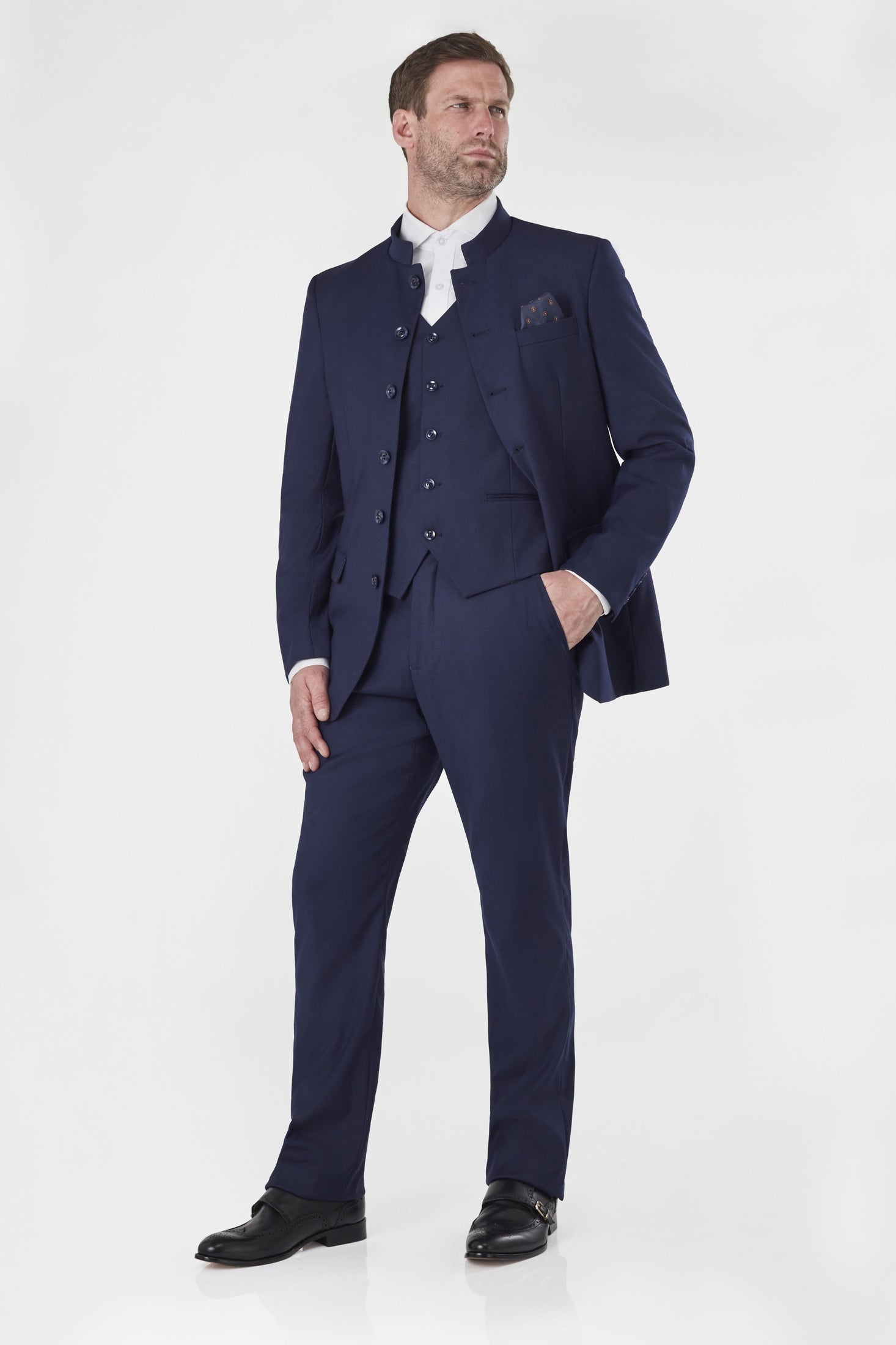 CHINESE GRANDAD COLLAR NAVY JACKET