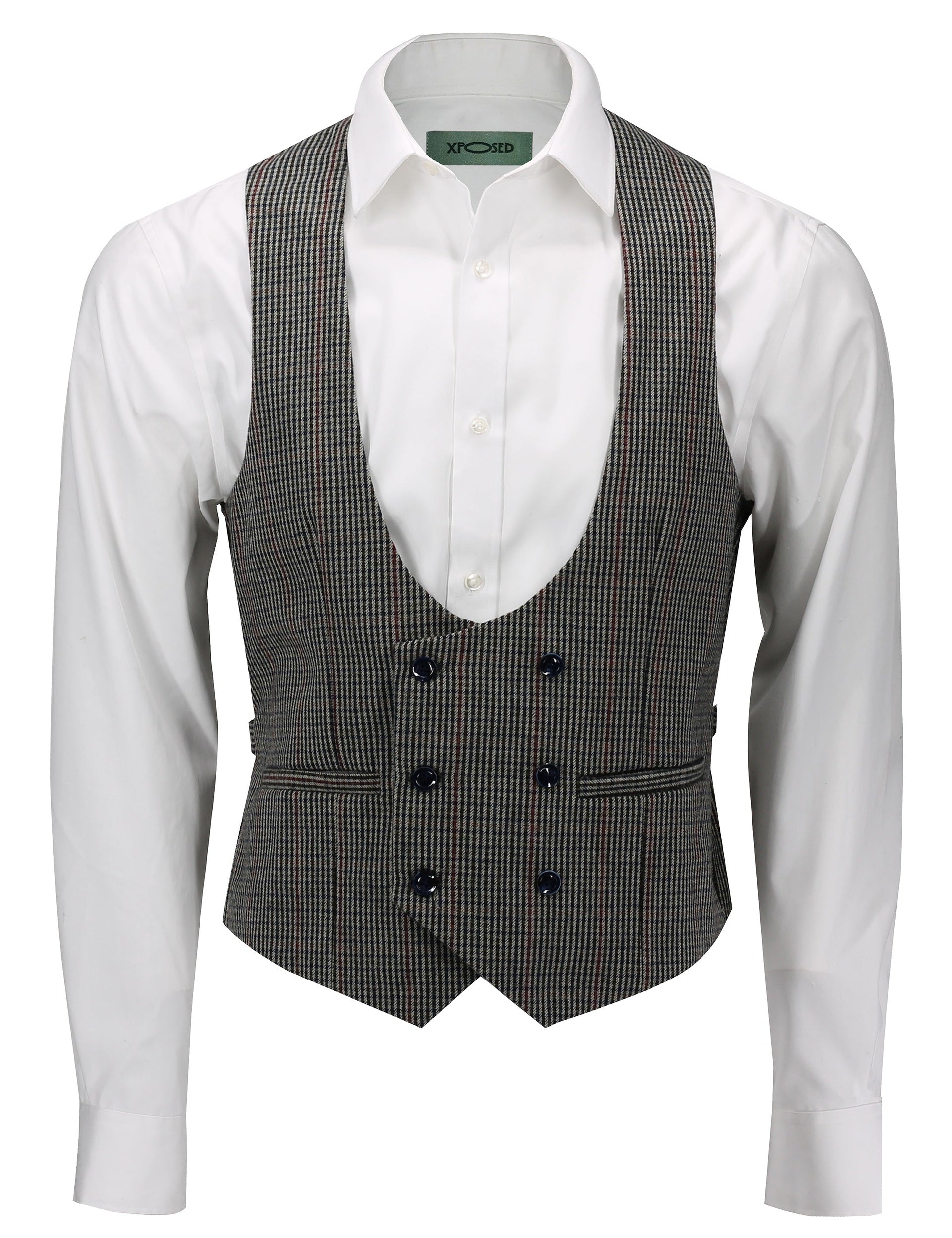 HERVE - GREEN HOUNDSTOOTH TWEED DOUBLE BREASTED WAISTCOAT