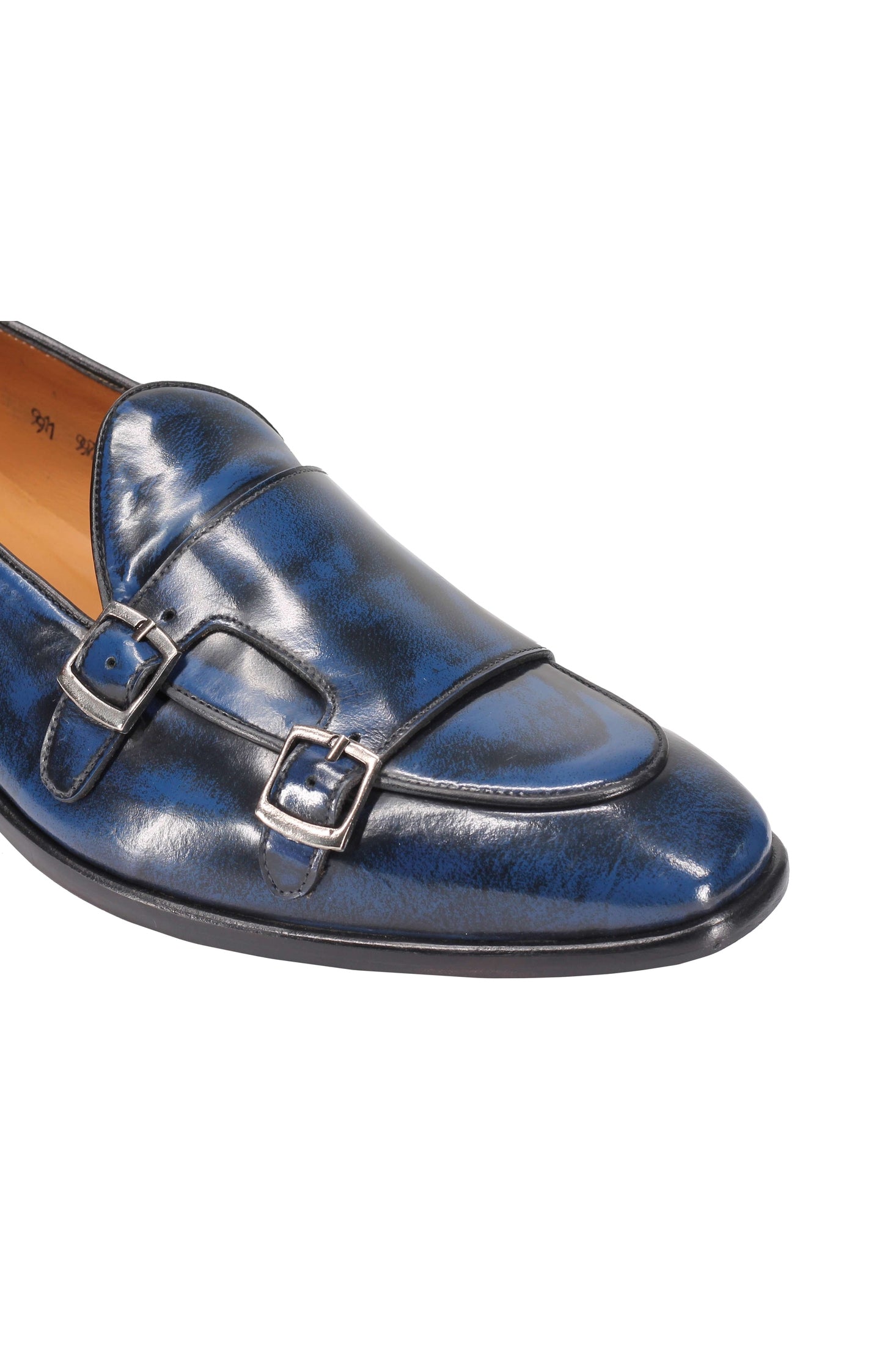 Blue Patent Leather Double Monk Shoes