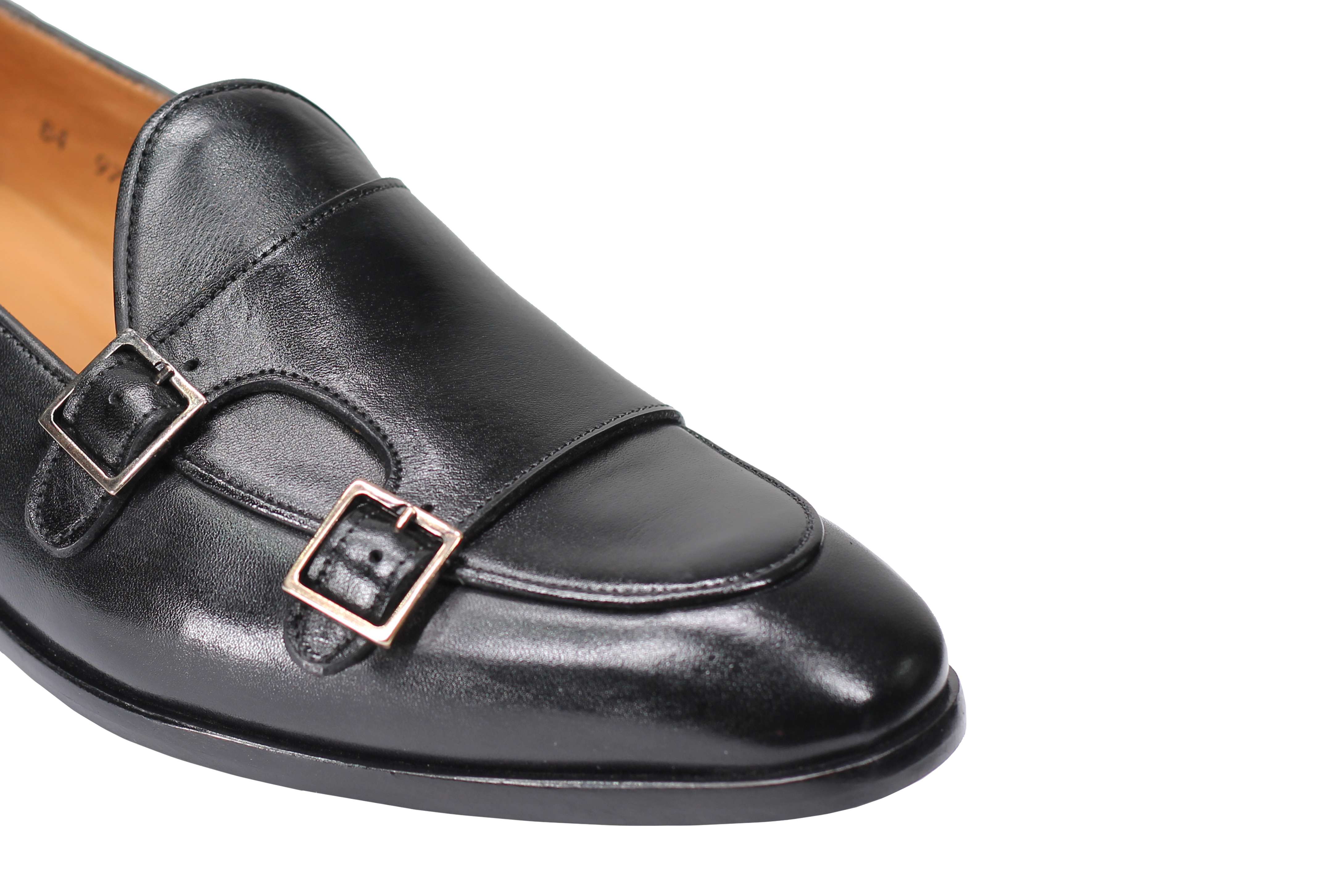 Black Real Leather Double Monk Shoes