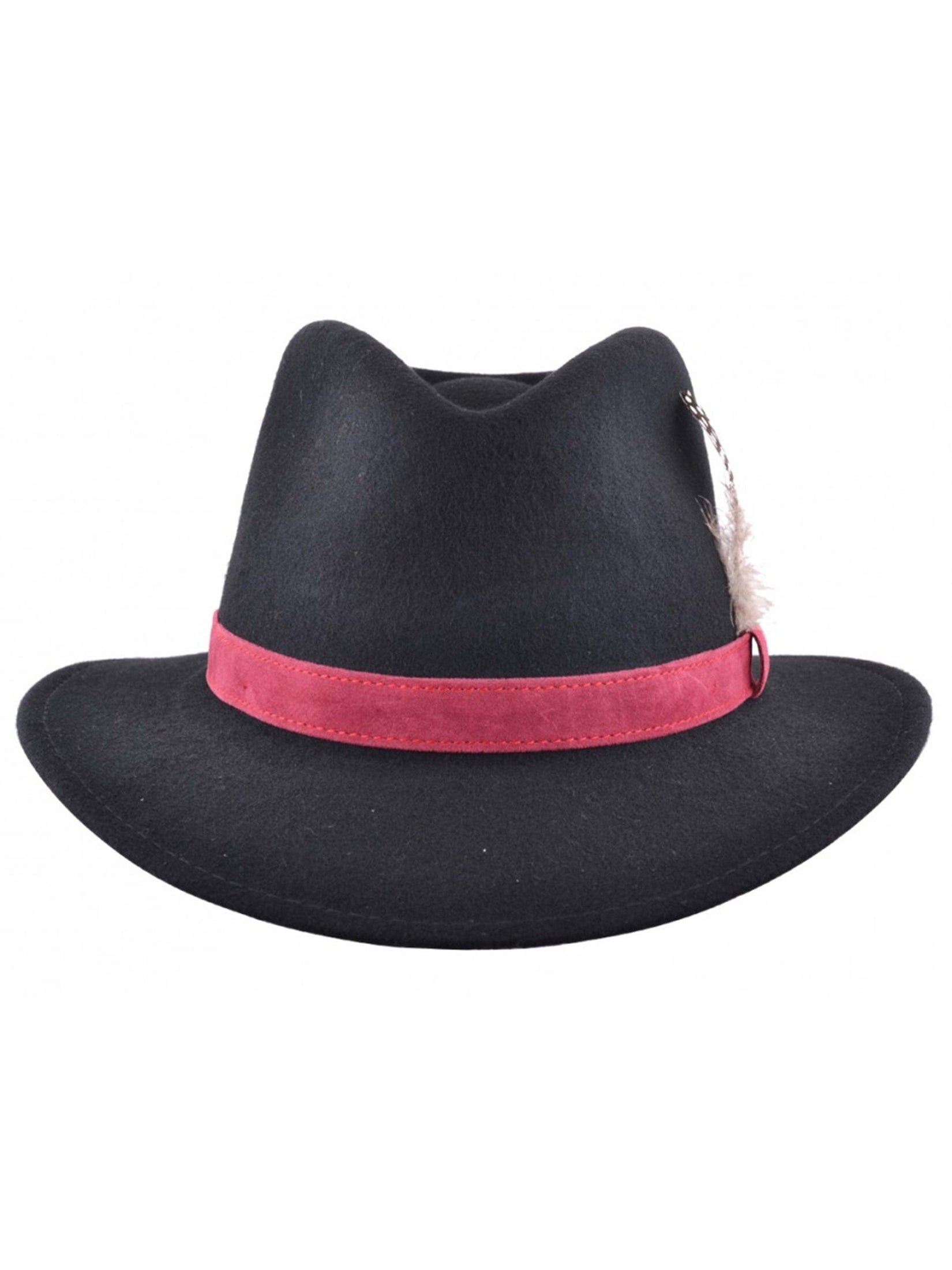 Trilby Fedora 100% Wool Black Hat