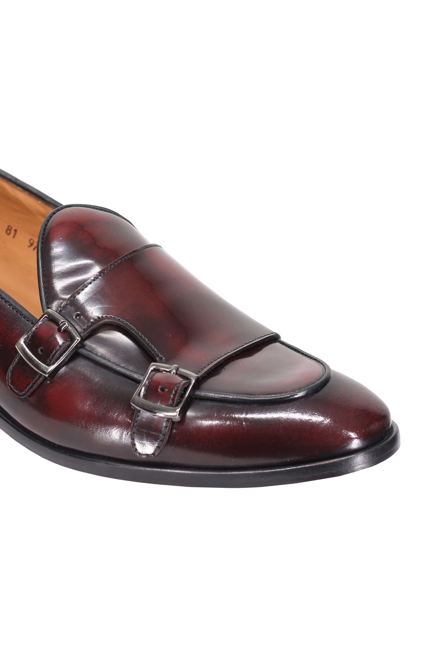 MAROON PATENT LEATHER DOUBLE MONK SHOES