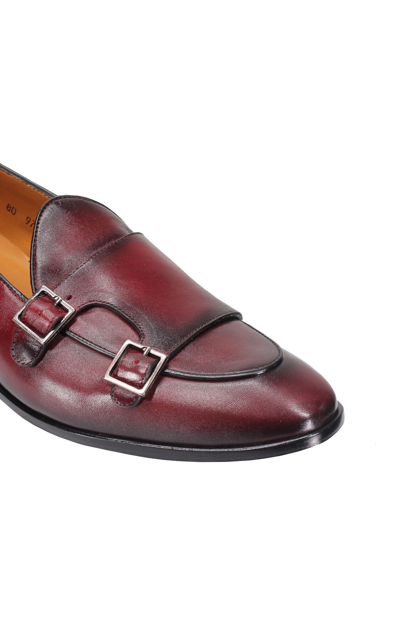 Real Leather Double Monk Shoes in Wine