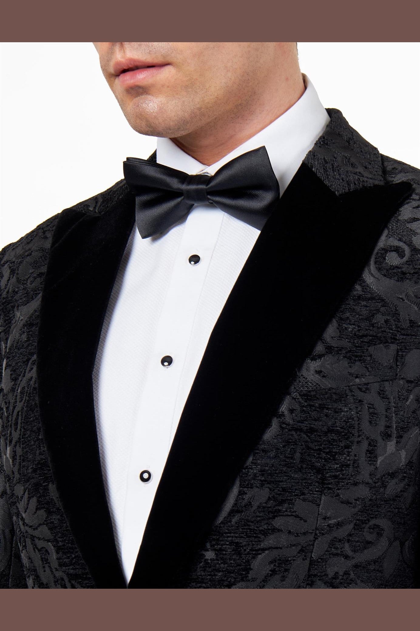 GLEN – BLACK ORNATE JACQUARD PRINT TUXEDO JACKET