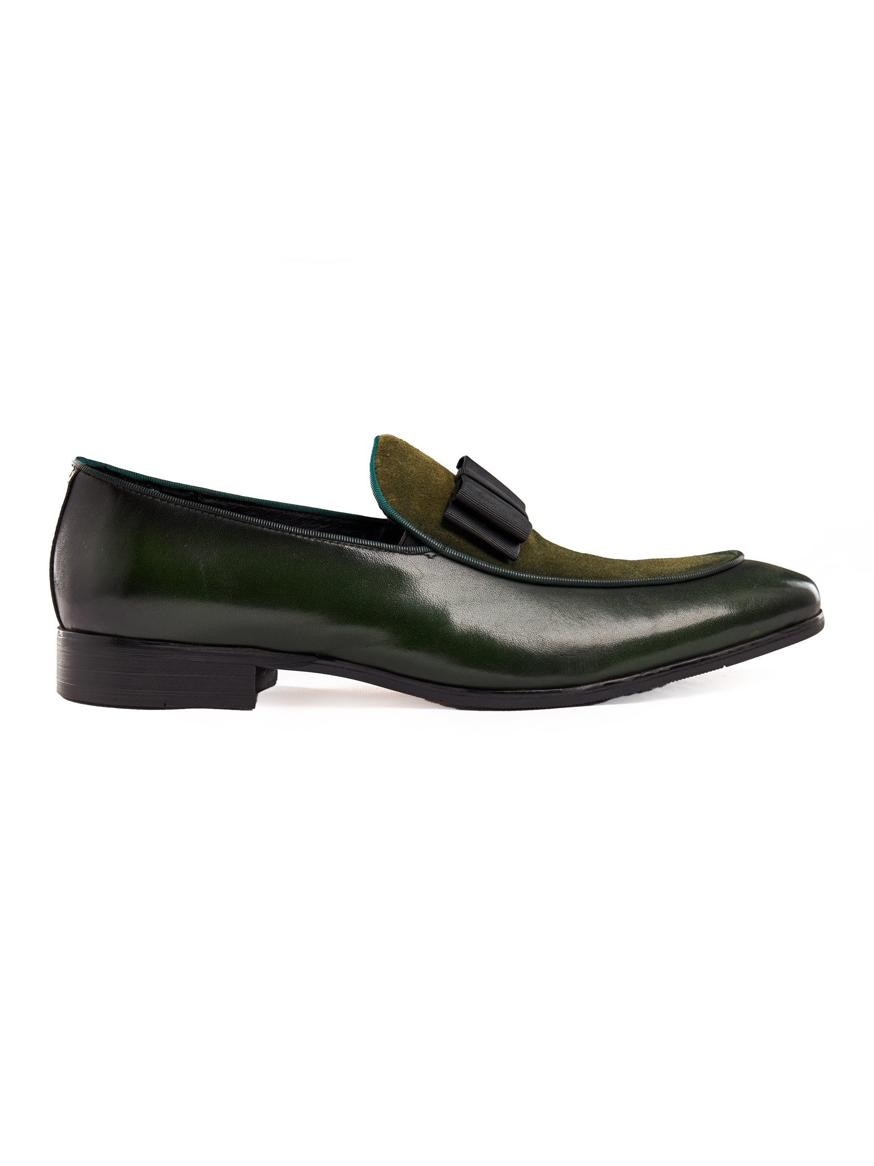 MENS GREEN SUEDE LEATHER BOW TIE LOAFERS XPOSED