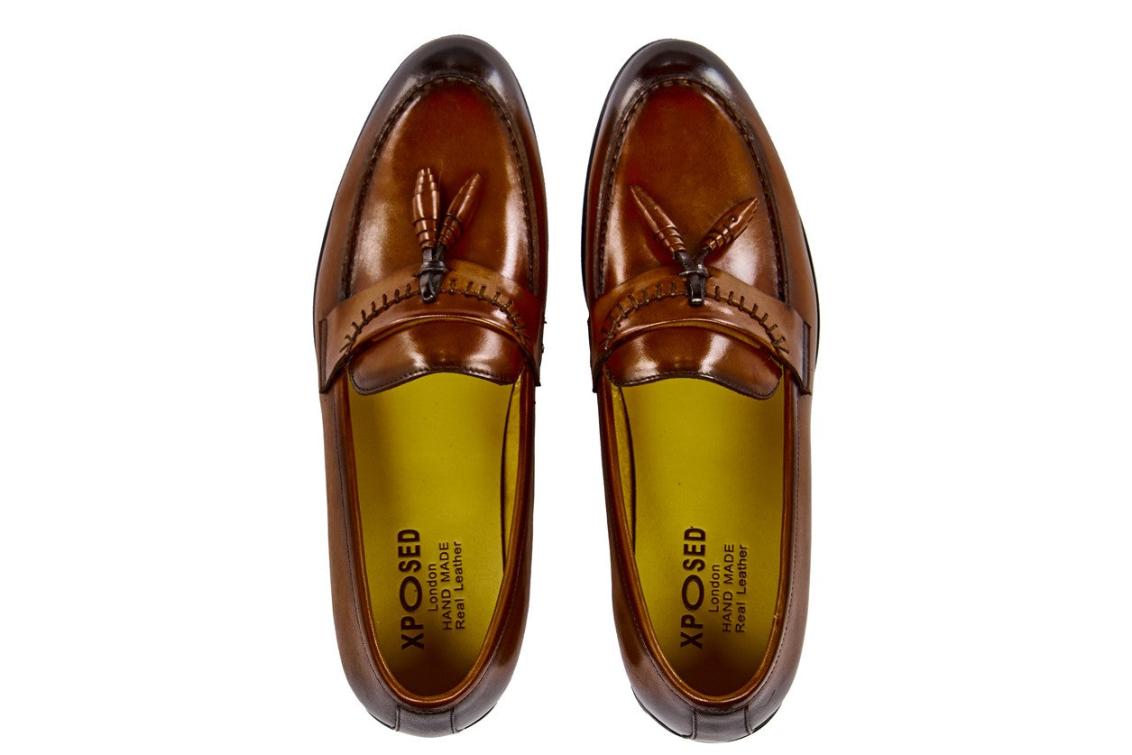 BROWN LEATHER TASSEL LOAFERS