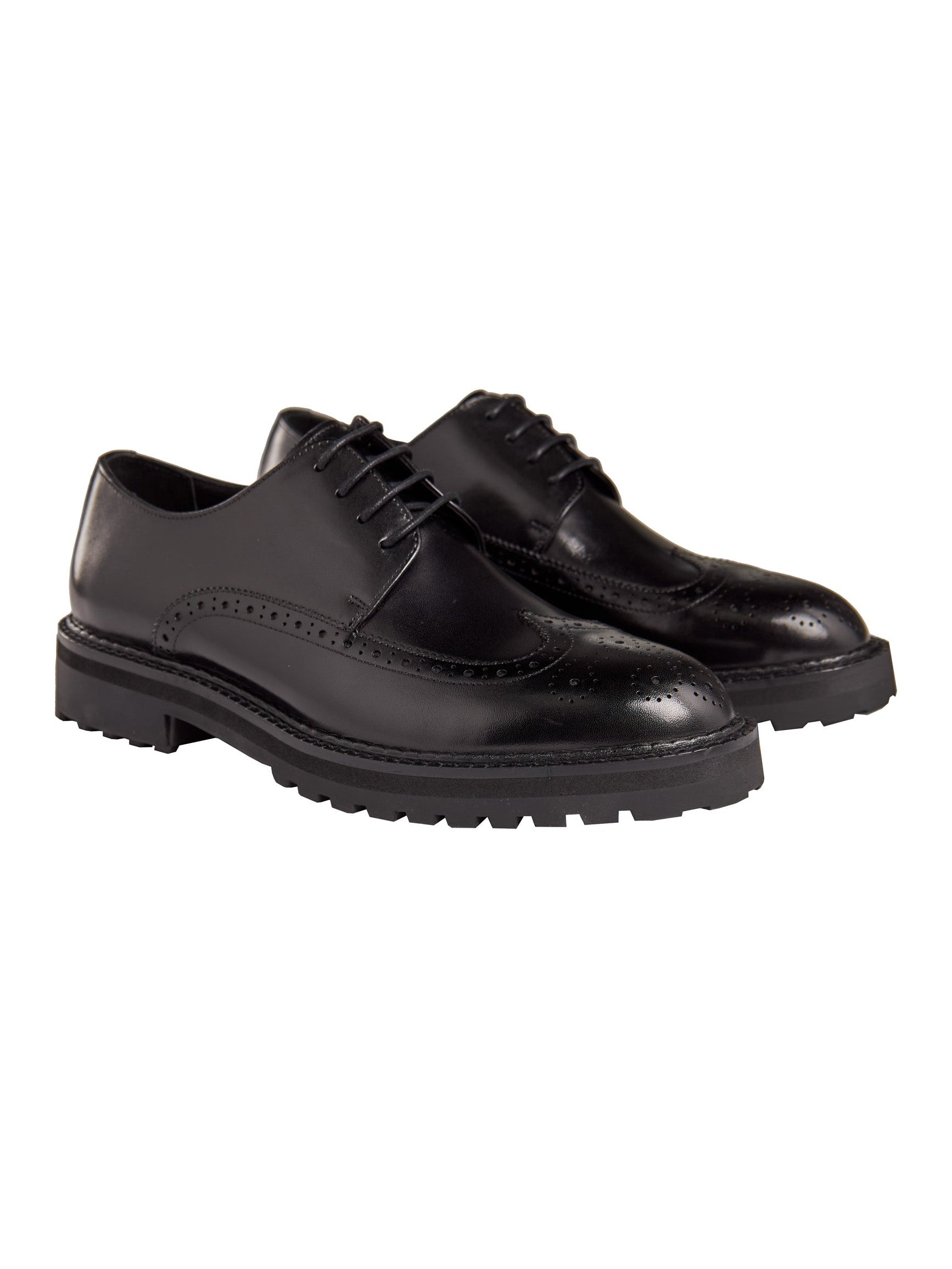 BLACK SEMI BROGUE DERBY SHOES