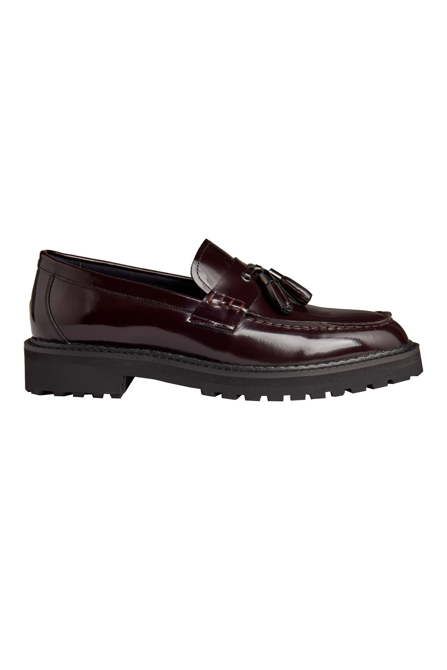 BROWN PATENT LEATHER TASSEL LOAFERS