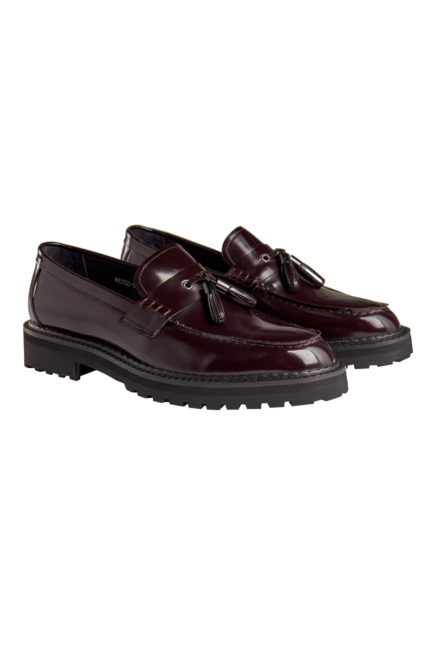 BROWN PATENT LEATHER TASSEL LOAFERS