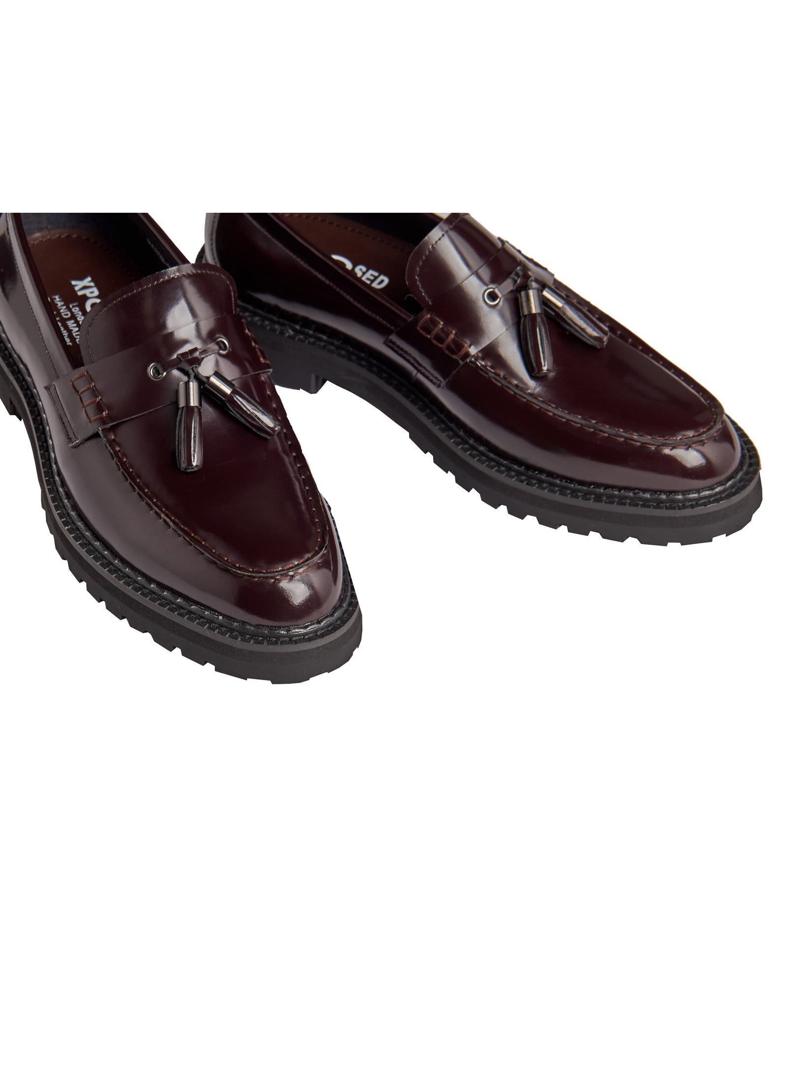 BROWN PATENT LEATHER TASSEL LOAFERS
