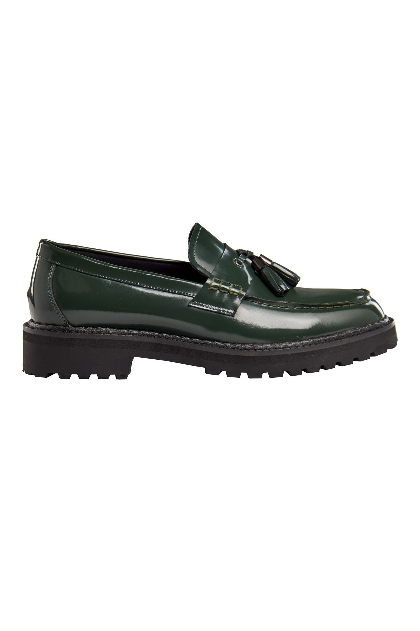 GREEN PATENT LEATHER TASSEL LOAFERS