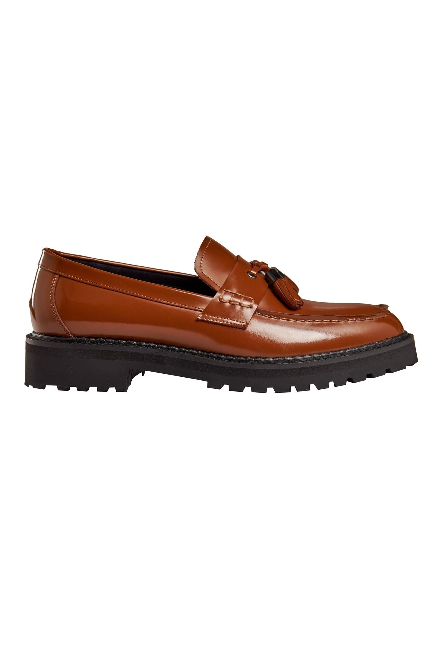 TAN PATENT LEATHER TASSEL LOAFERS