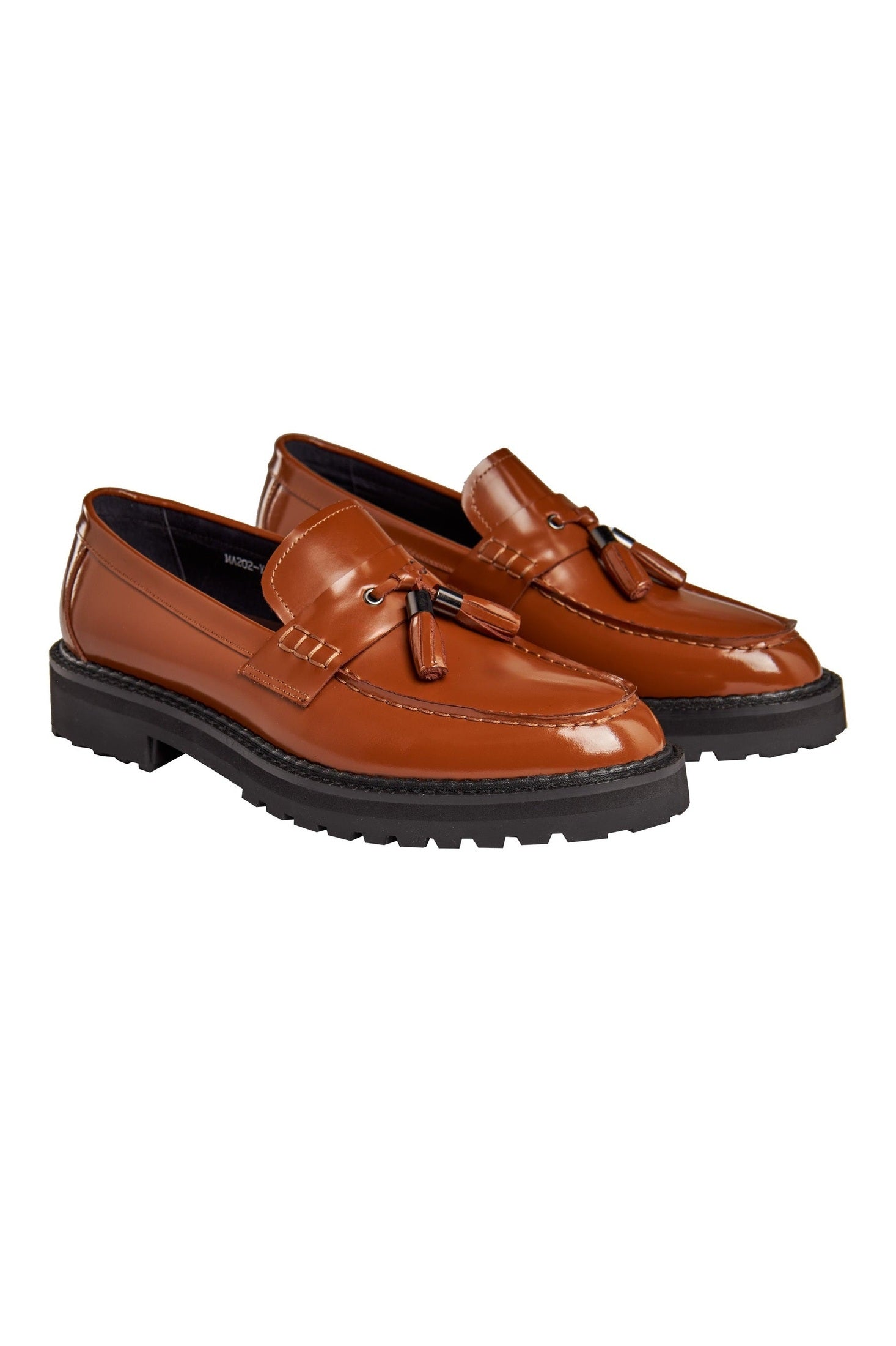 TAN PATENT LEATHER TASSEL LOAFERS