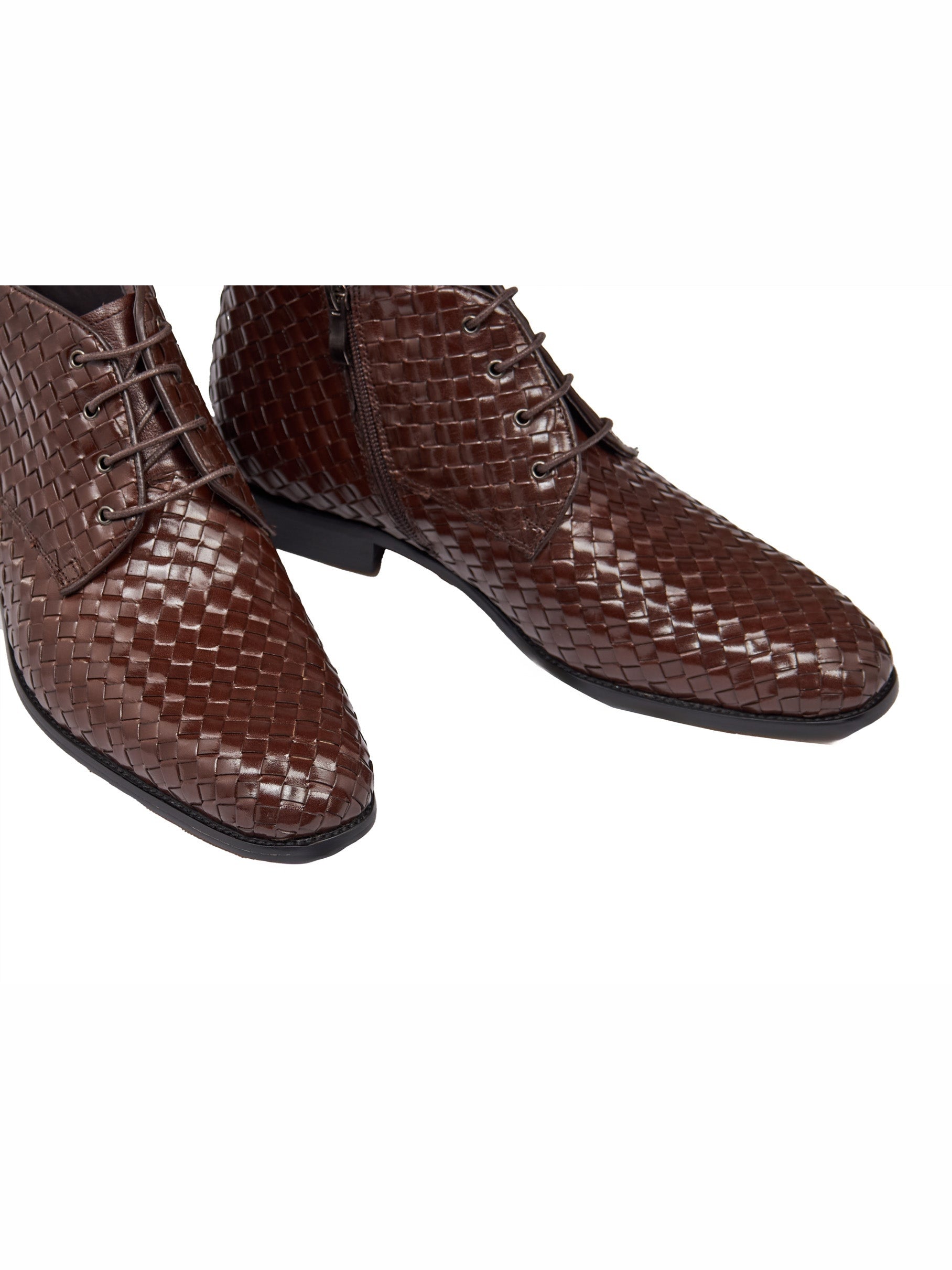 BROWN WOVEN LEATHER BOOTS