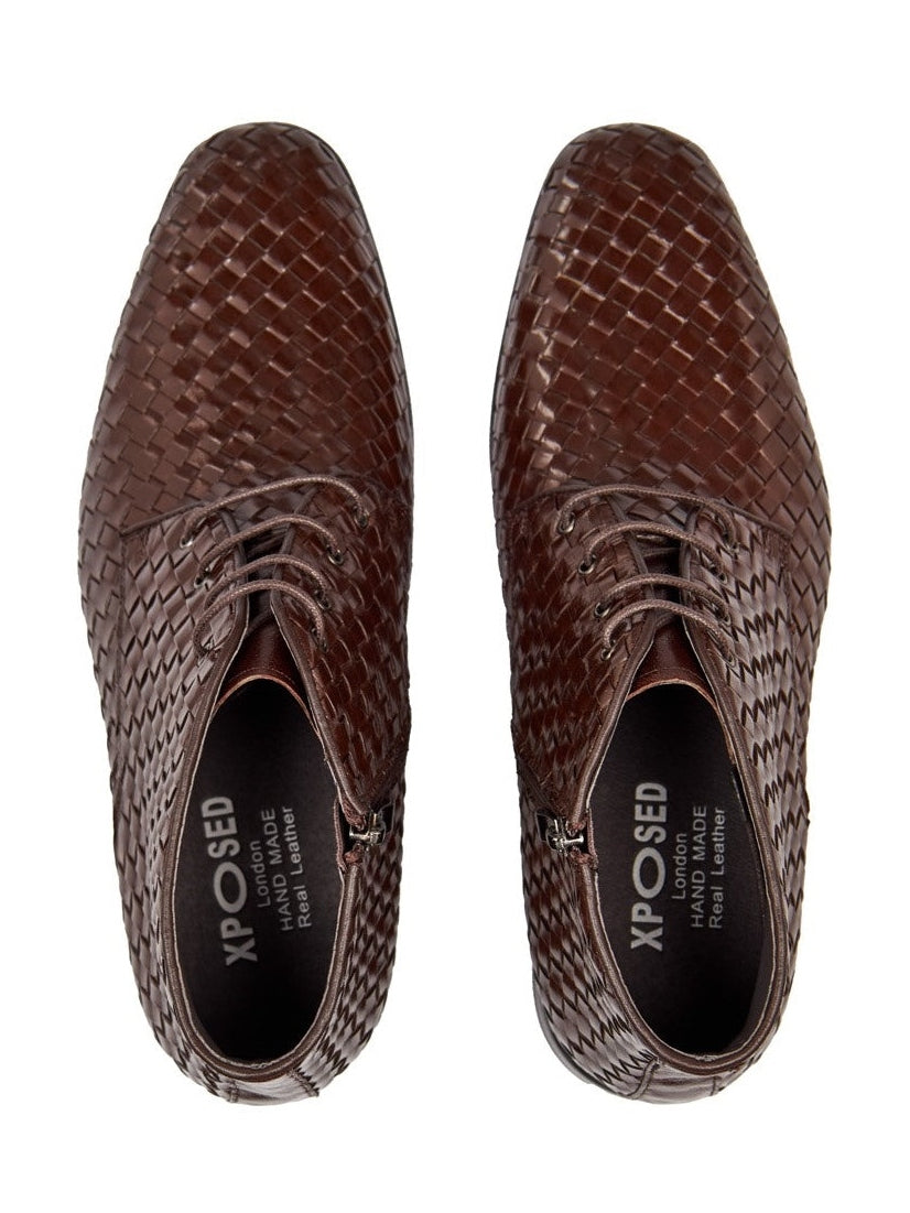BROWN WOVEN LEATHER BOOTS