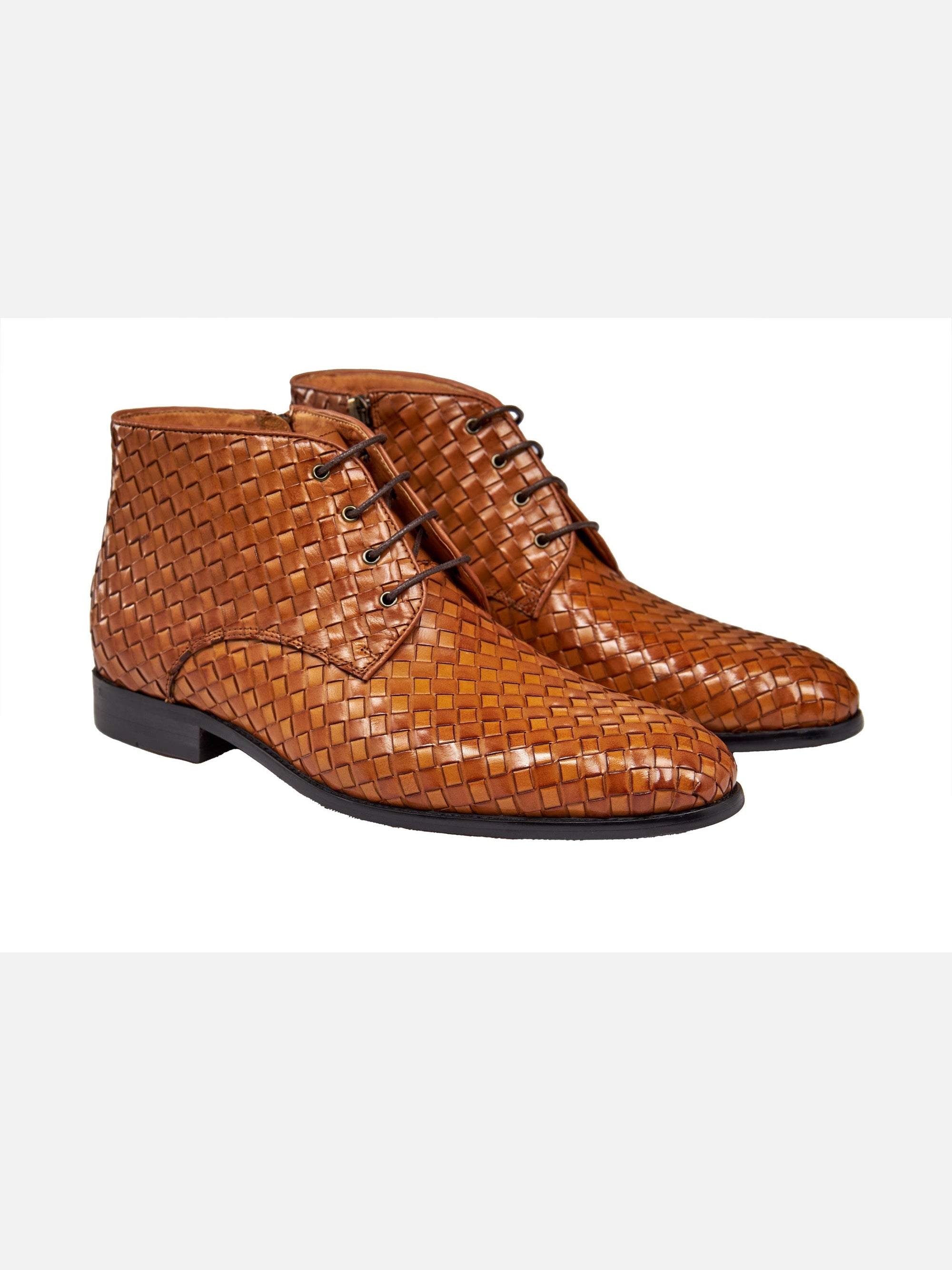 TAN WOVEN LEATHER BOOTS