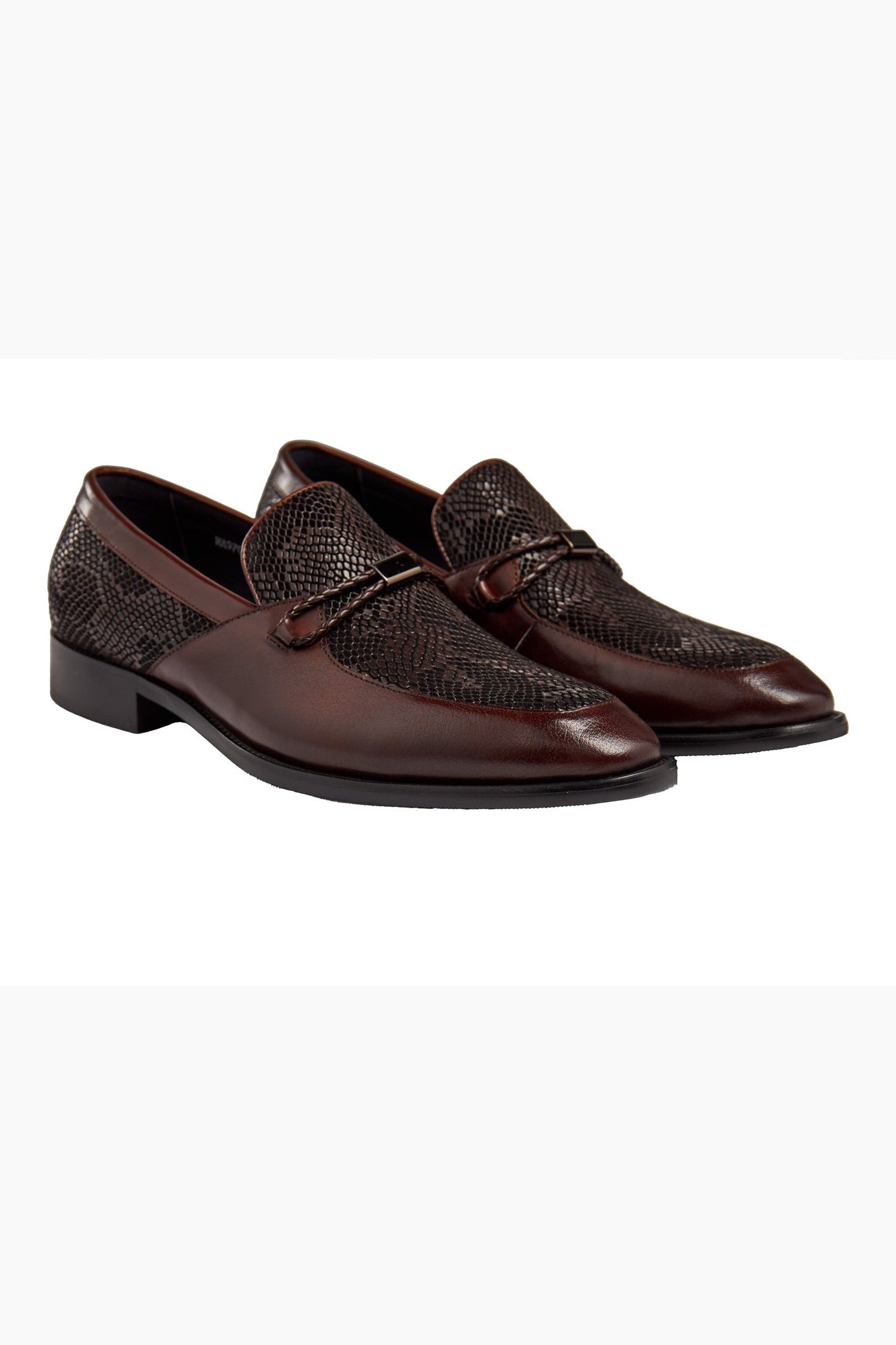 BROWN LEATHER PRINTED LOAFERS
