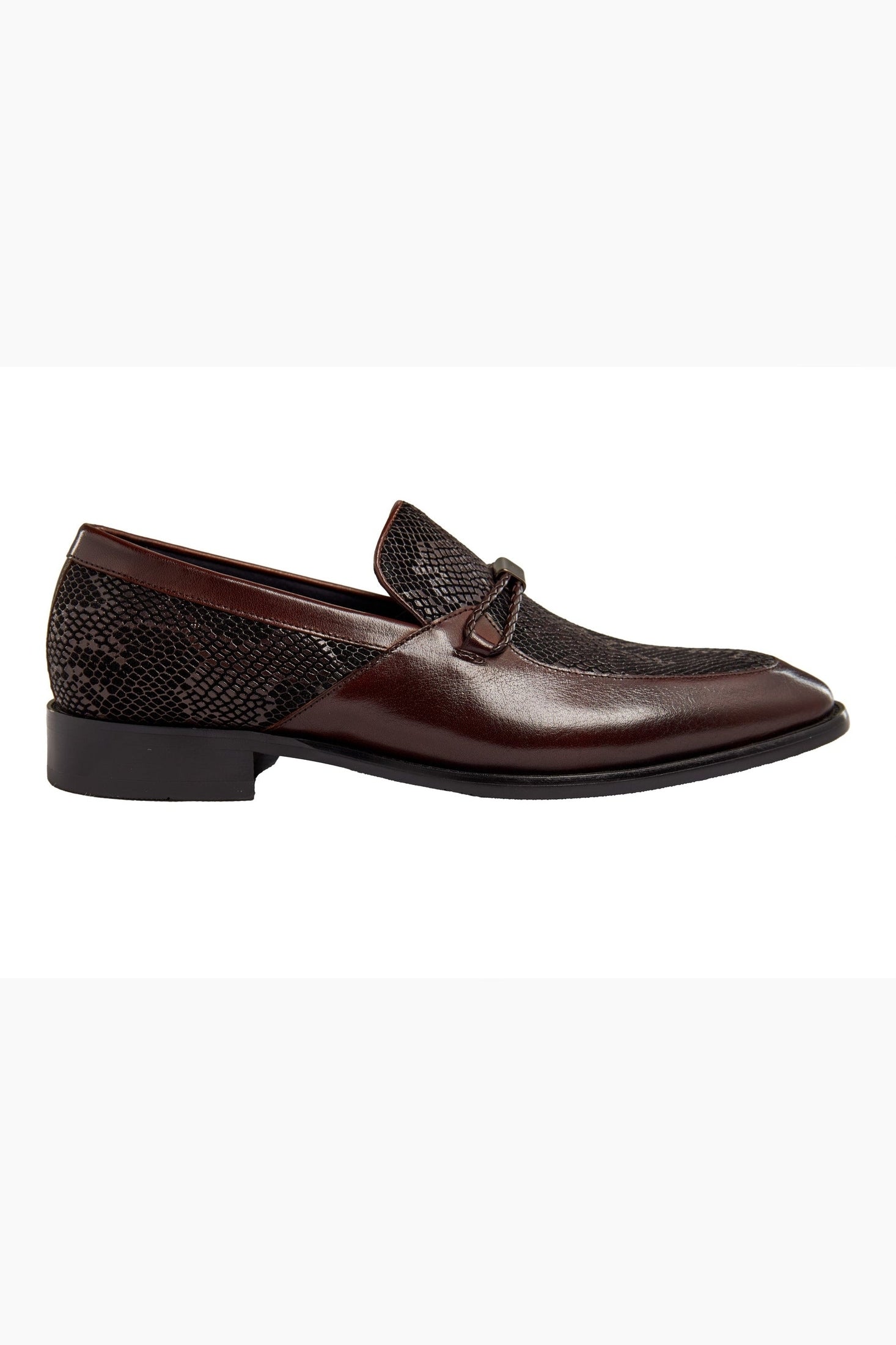 BROWN LEATHER PRINTED LOAFERS