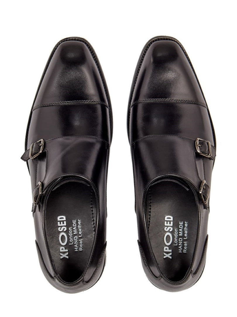 BLACK DOUBLE MONK SHOES