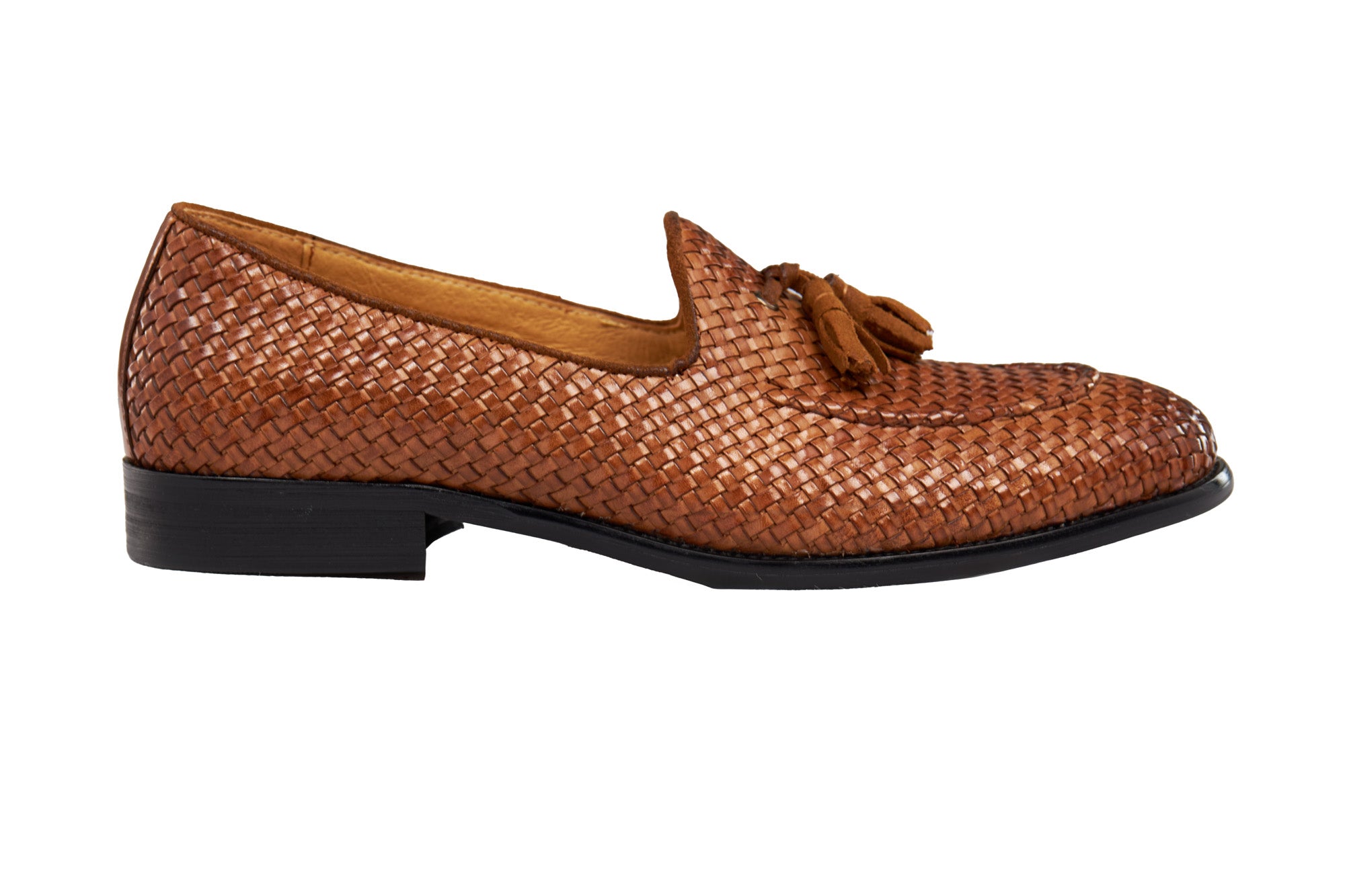 TAN WOVEN LEATHER TASSEL LOAFER
