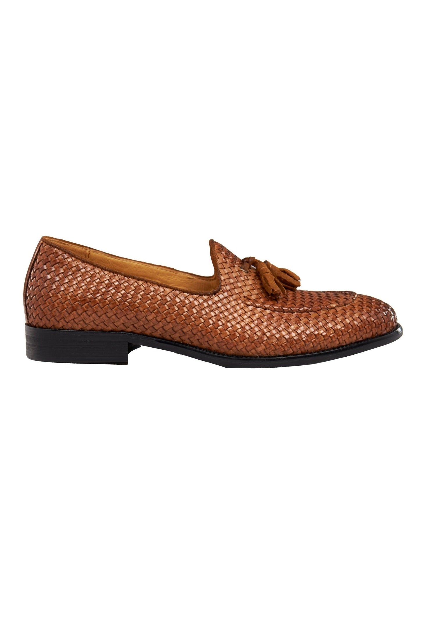 TAN WOVEN LEATHER TASSEL LOAFER