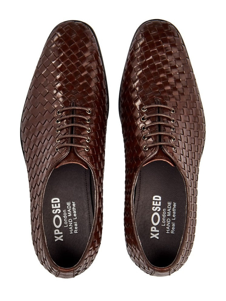 BROWN WOVEN LEATHER OXFORDS