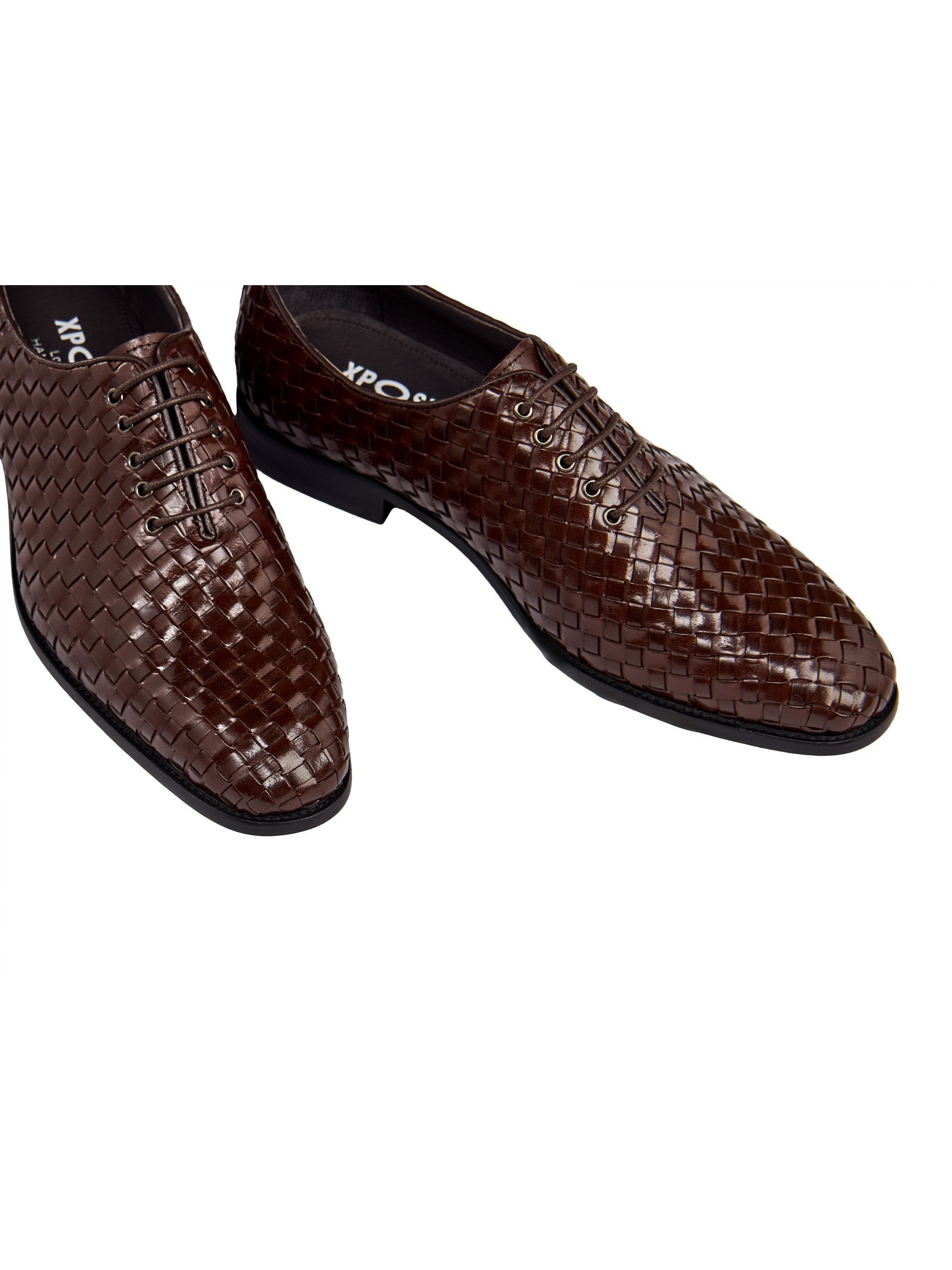 BROWN WOVEN LEATHER OXFORDS