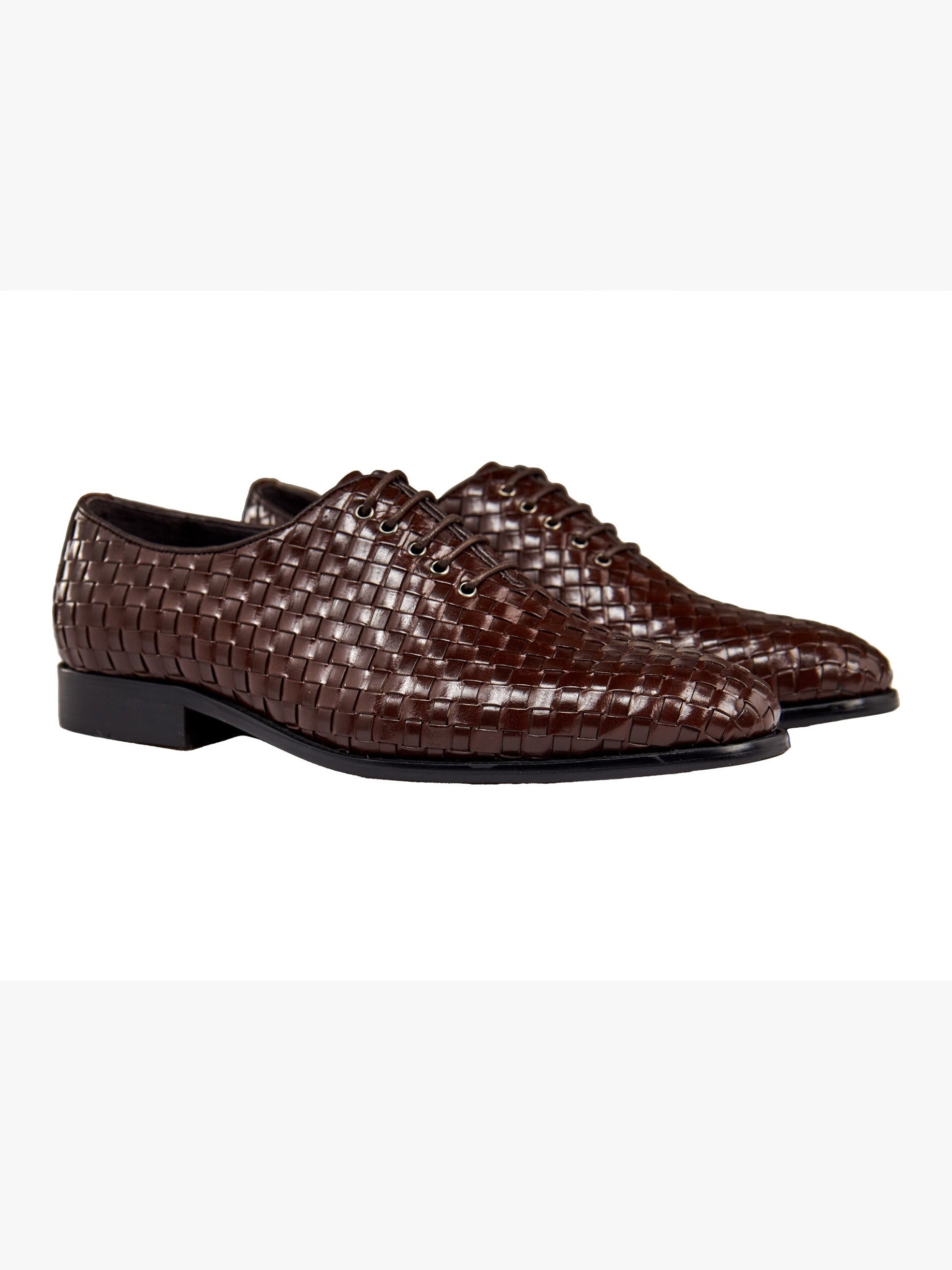 BROWN WOVEN LEATHER OXFORDS