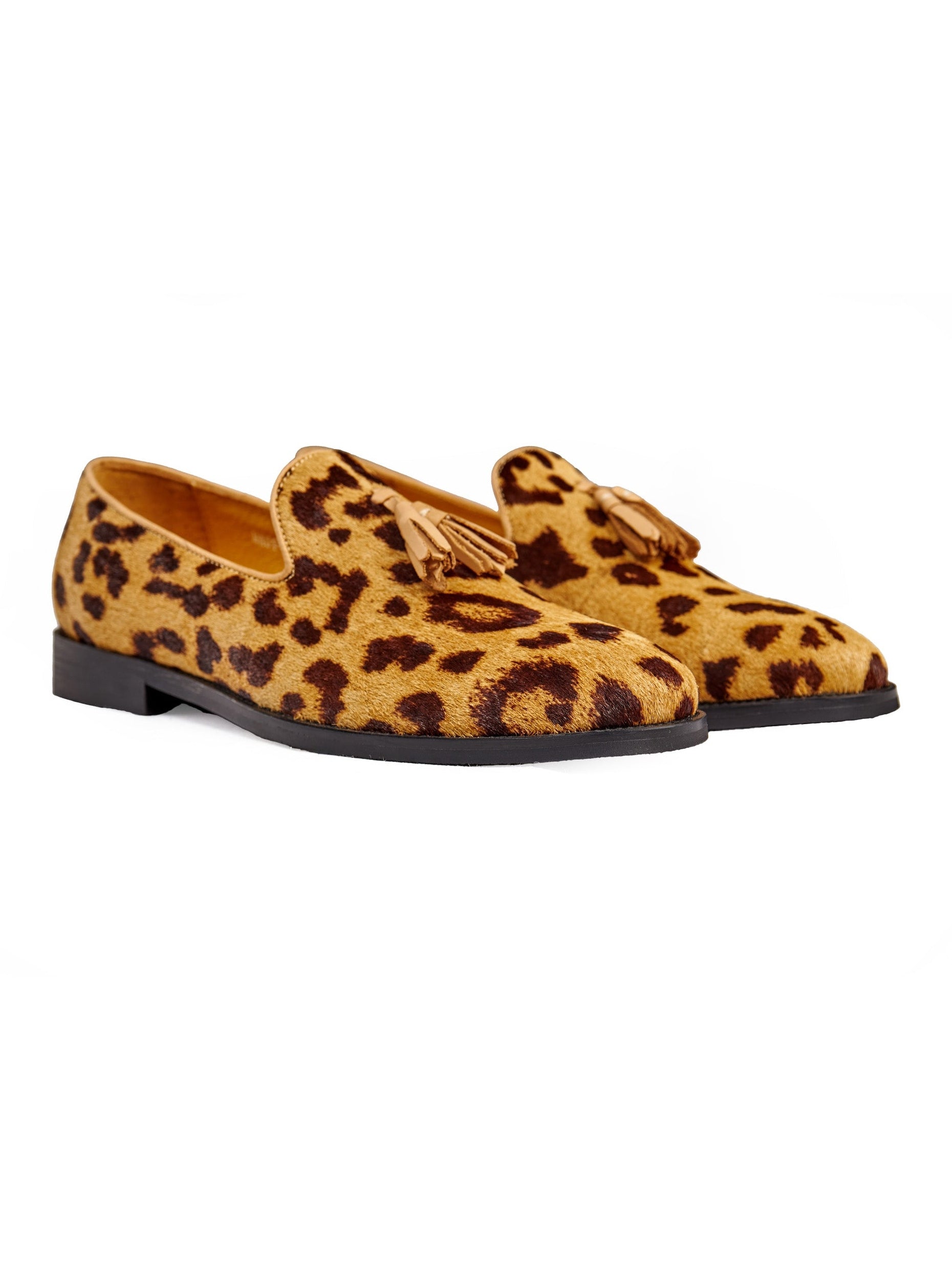 LEOPARD PRINT LEATHER TASSEL LOAFERS