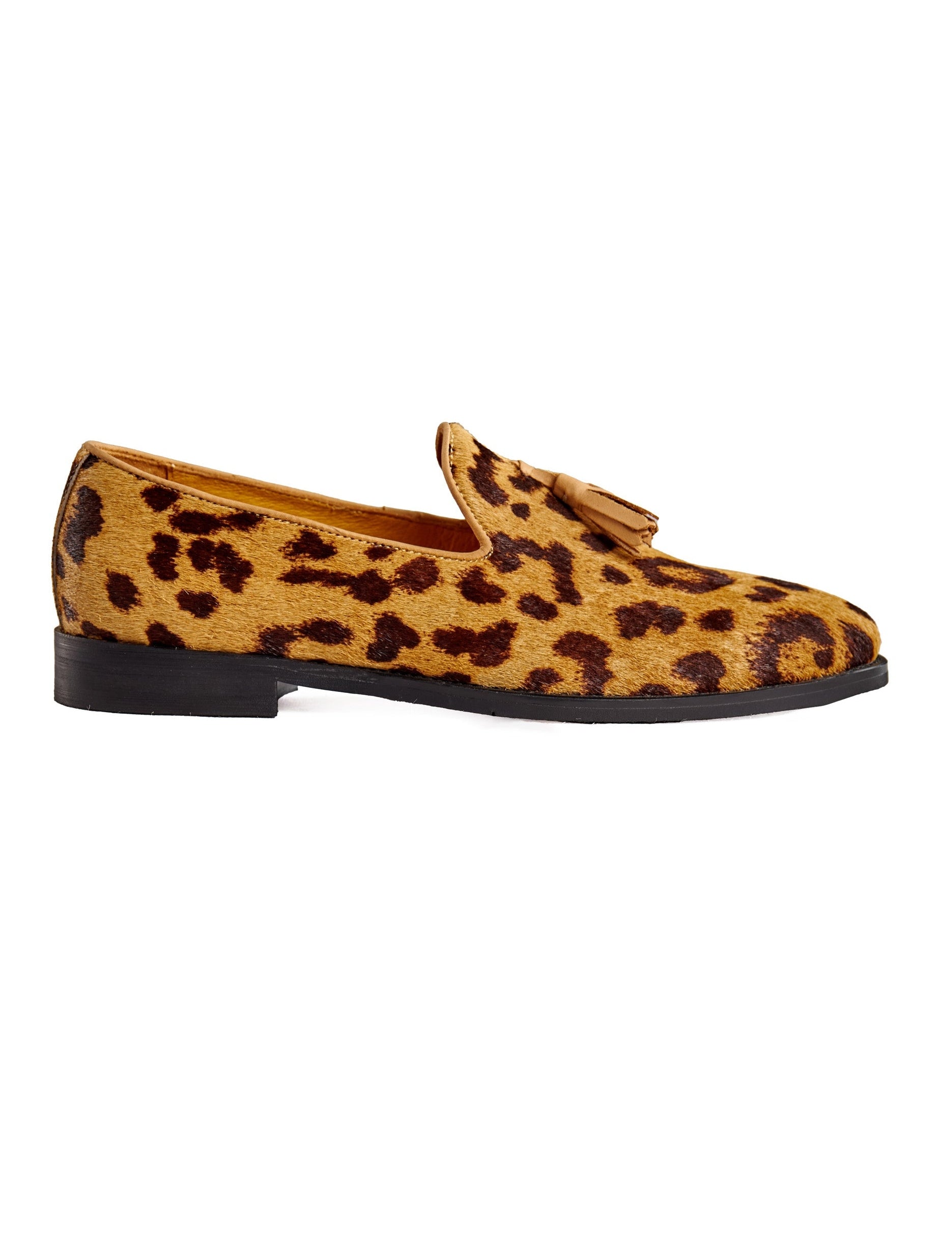 LEOPARD PRINT LEATHER TASSEL LOAFERS