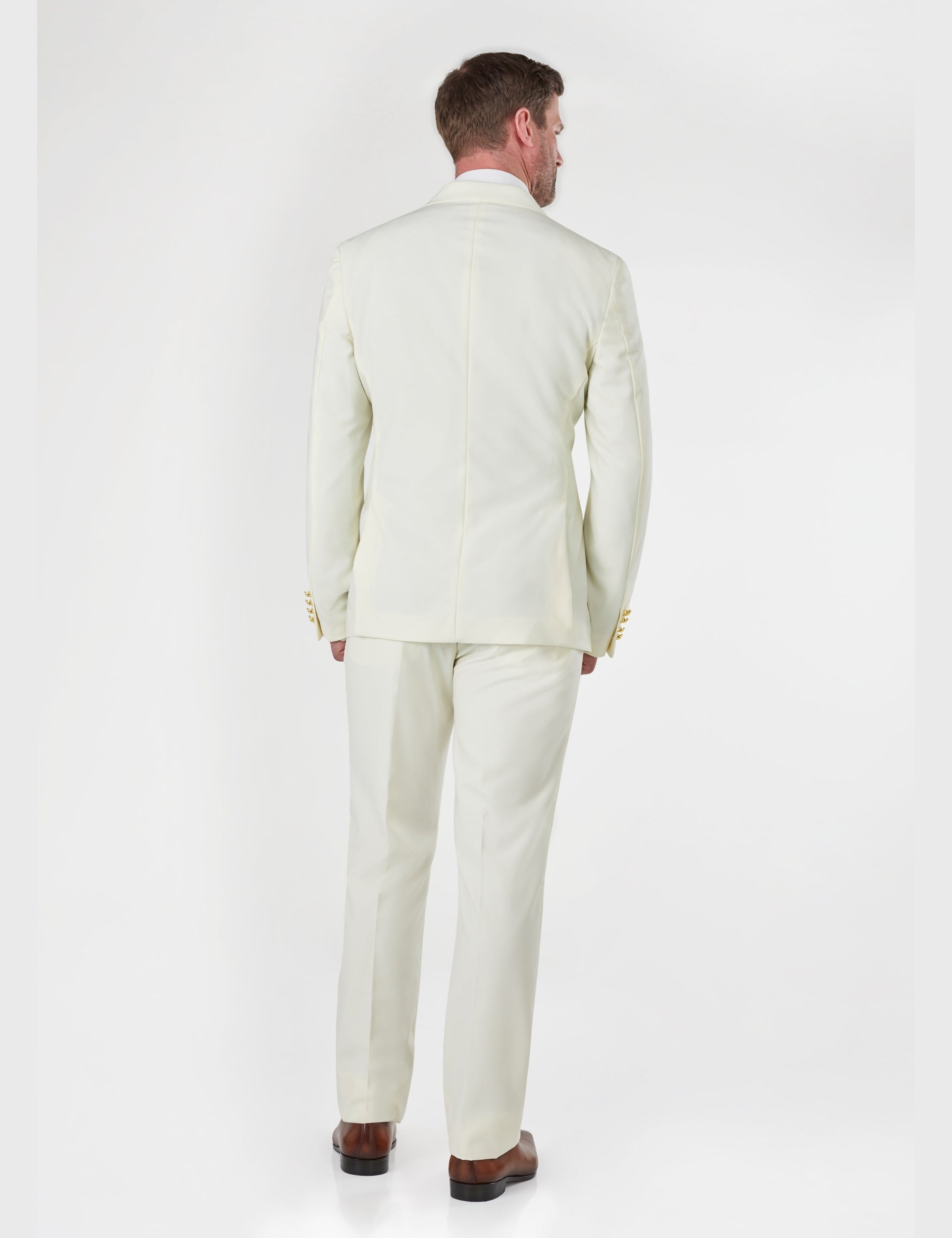 CREAM DOUBLE BREASTED TAILORED SUIT GOLD BUTTONS