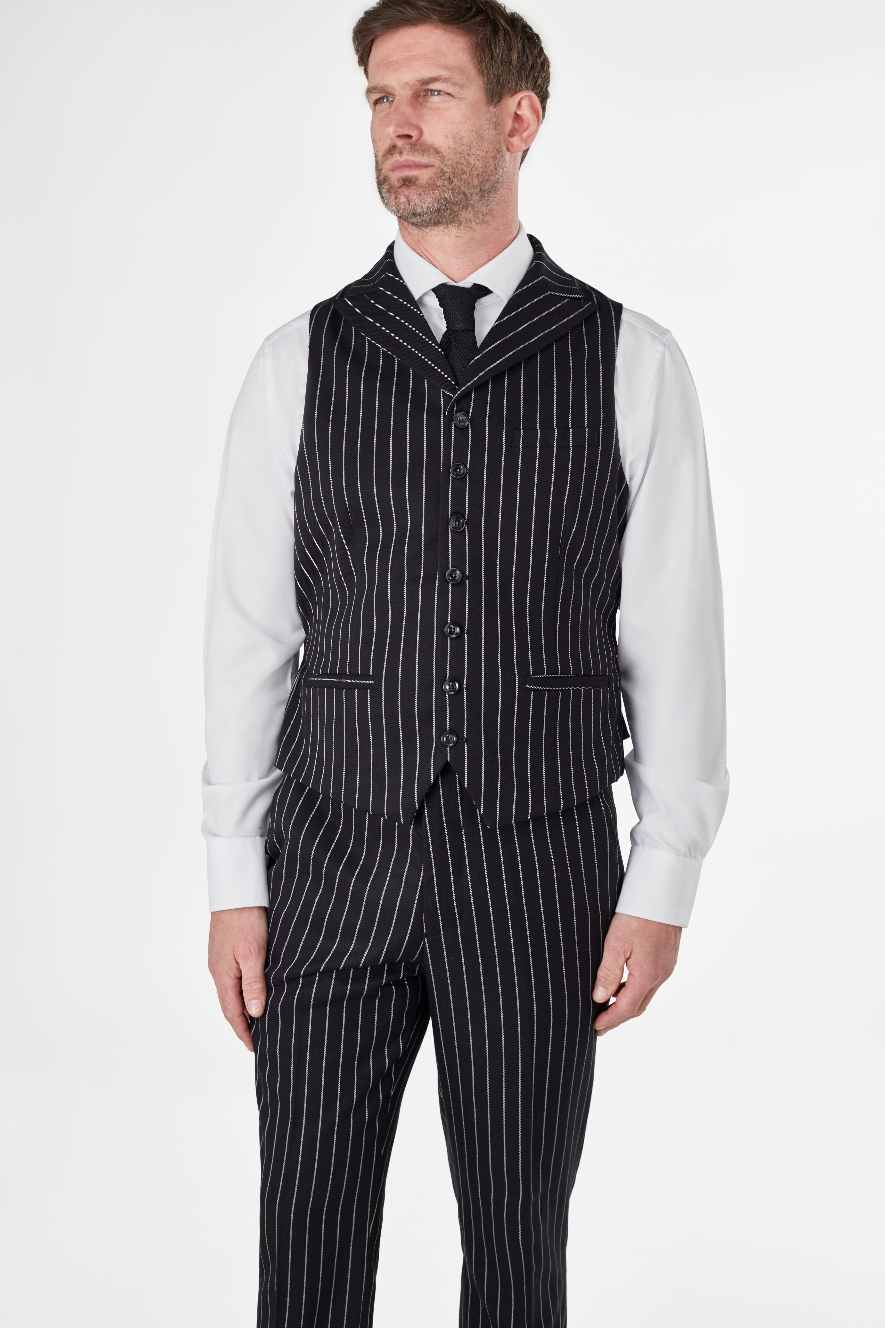 BLACK PINSTRIPE WAISTCOAT