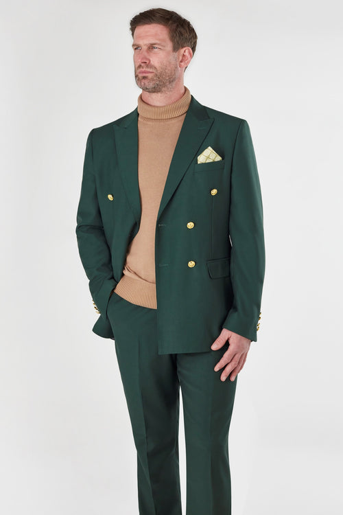 GRÜNE ZWEIREIHIGE JACKE MIT GOLDKNOPF