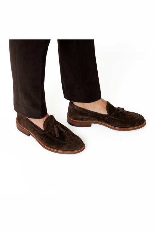 BROWN ITALIAN SUEDE TASSEL LOAFER