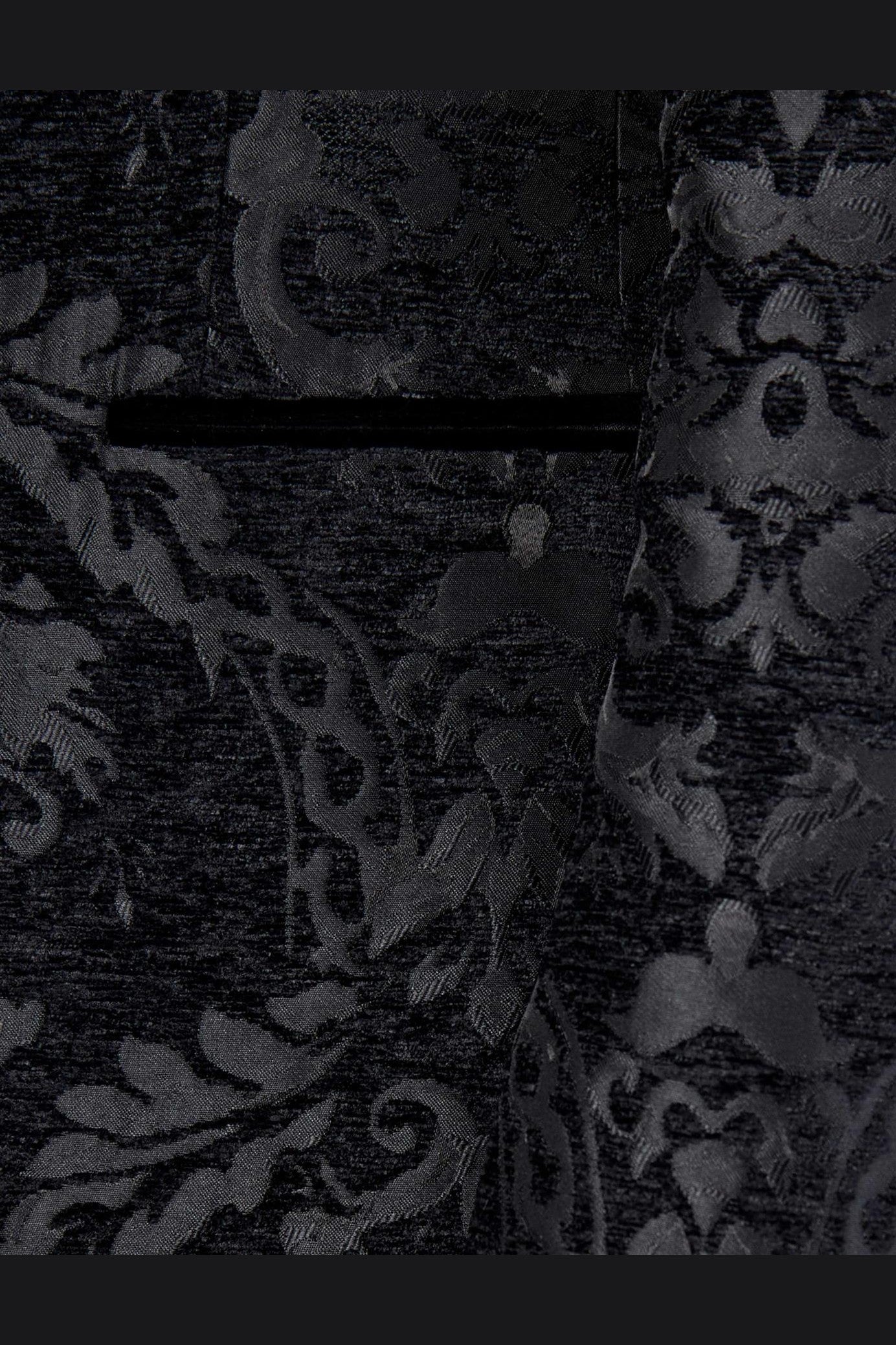GLEN – BLACK ORNATE JACQUARD PRINT TUXEDO JACKET